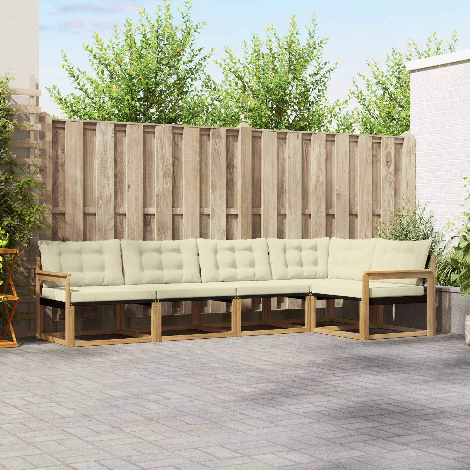 vidaXL Buiten bankenset met kussen 5 pcs Natuurlijk en Crème