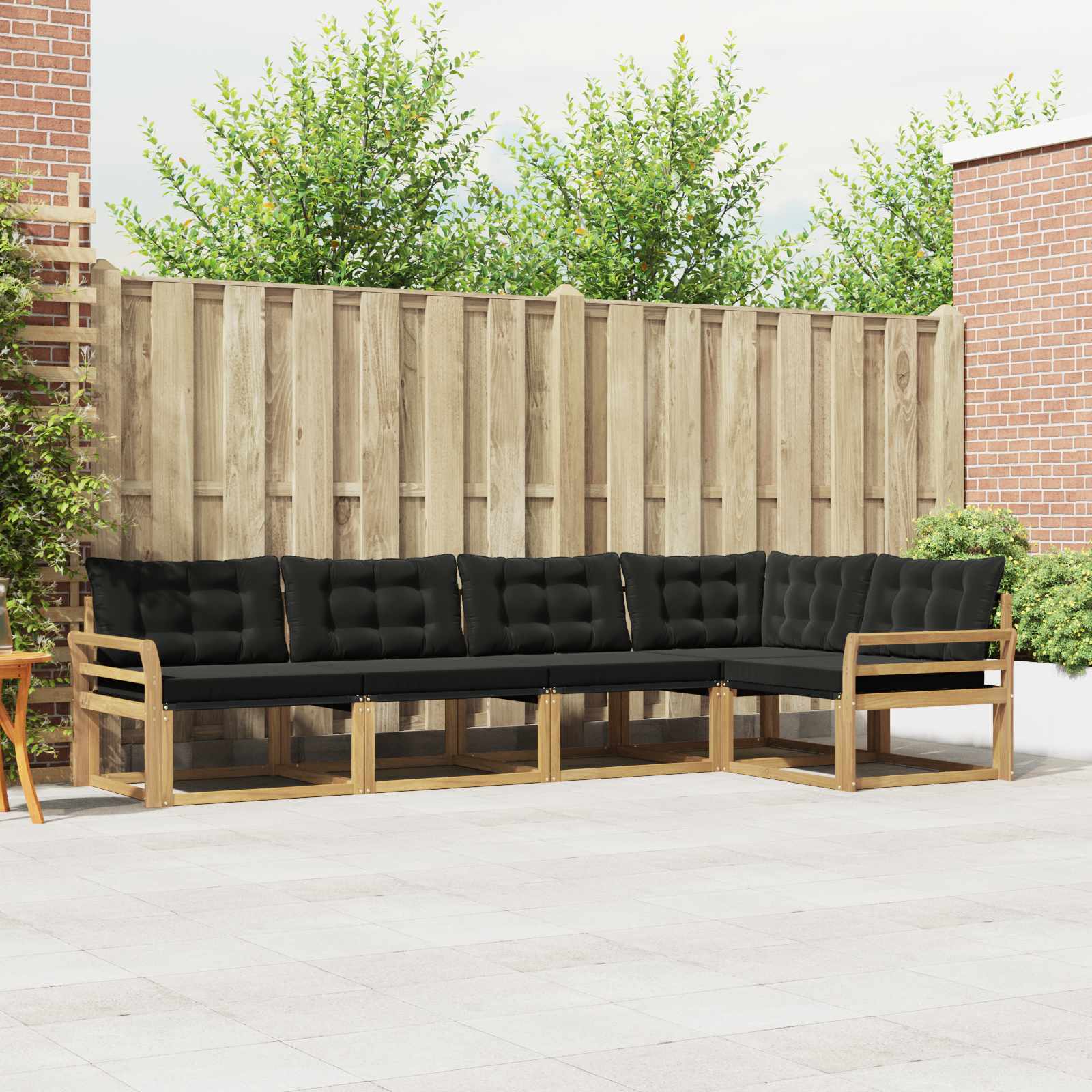 vidaXL Buiten bankenset met kussen 5 pcs Natuurlijk en Crème