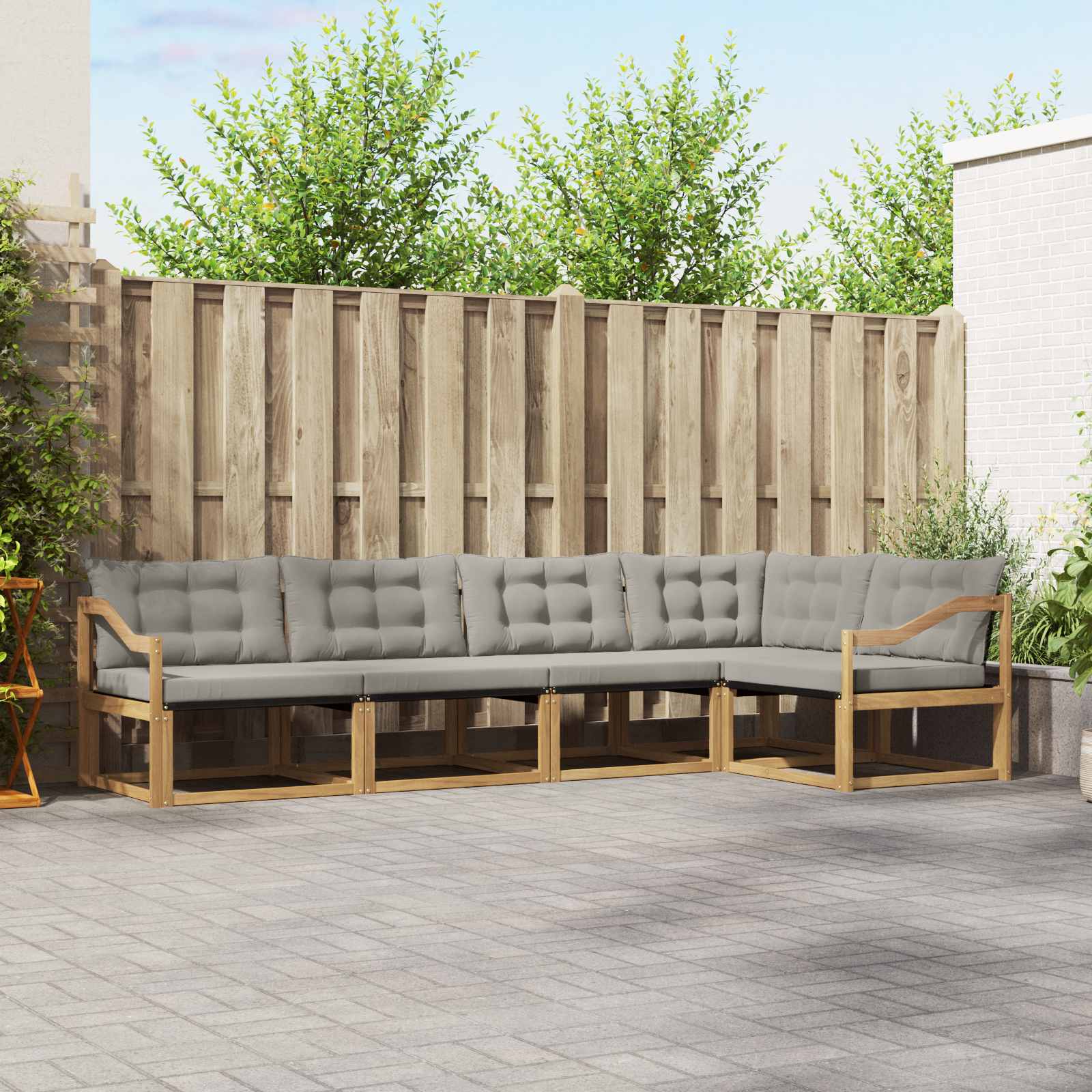 vidaXL Buiten bankenset met kussen 5 pcs Natuurlijk en Crème