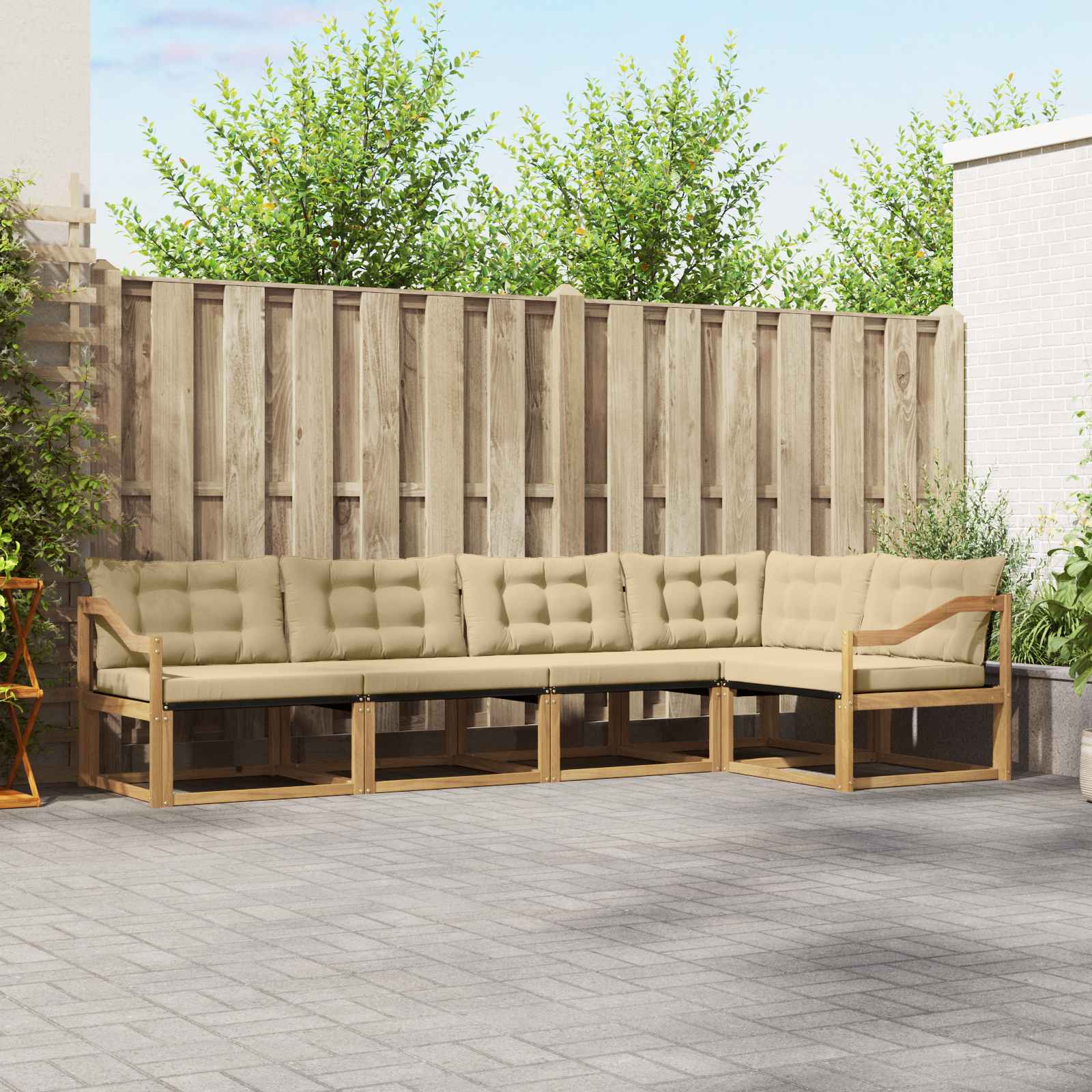 vidaXL Buiten bankenset met kussen 5 pcs Natuurlijk en Crème