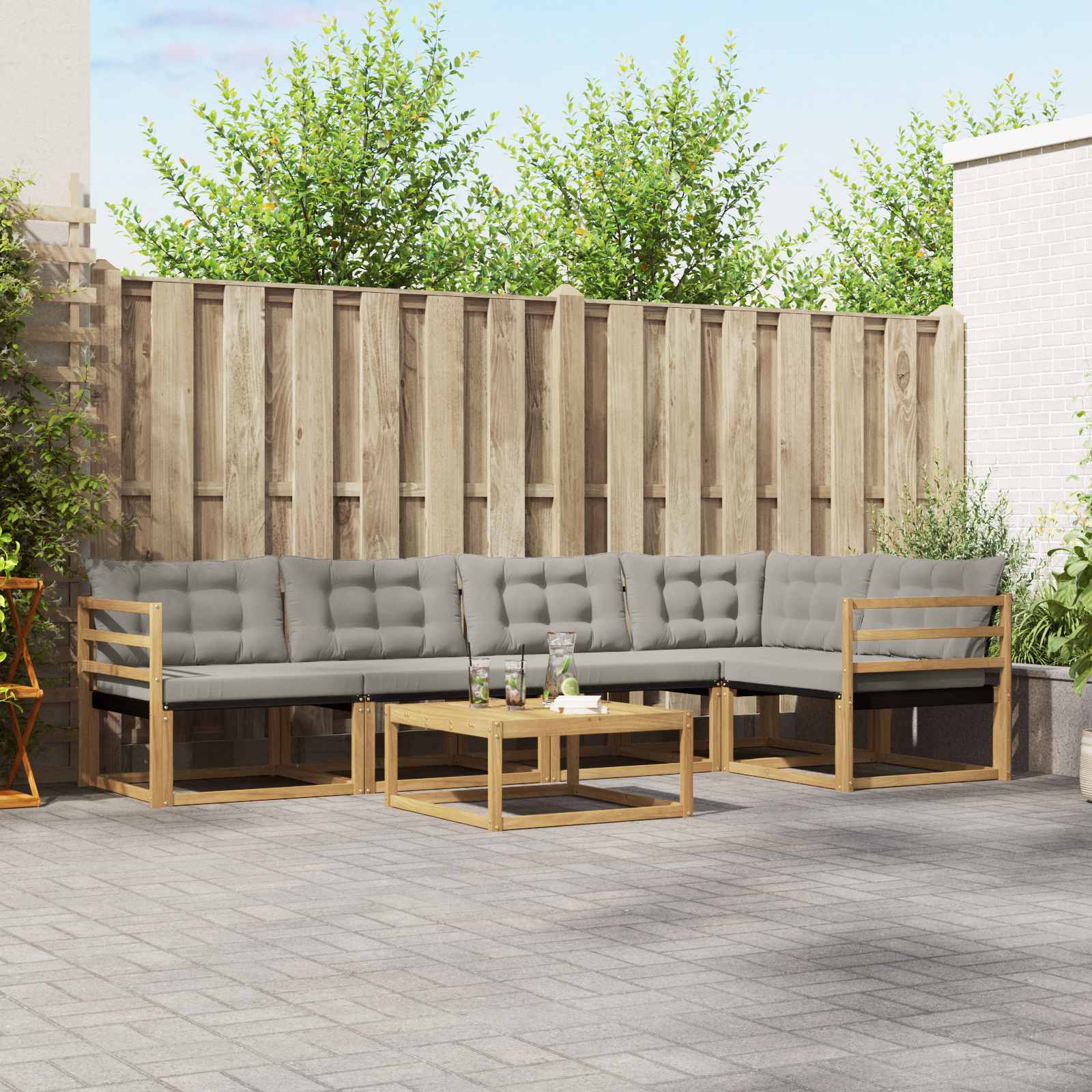 vidaXL Buiten bankenset met kussen 6 pcs Natuurlijk en Crème