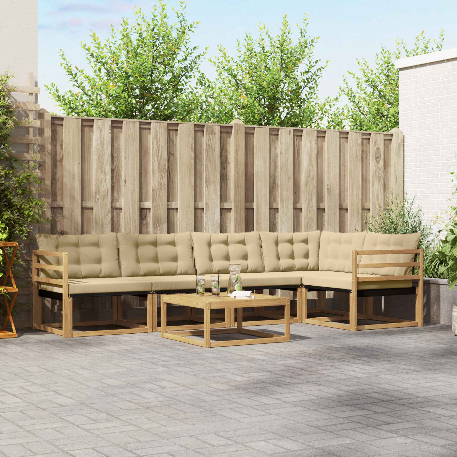 vidaXL Buiten bankenset met kussen 6 pcs Natuurlijk en Crème