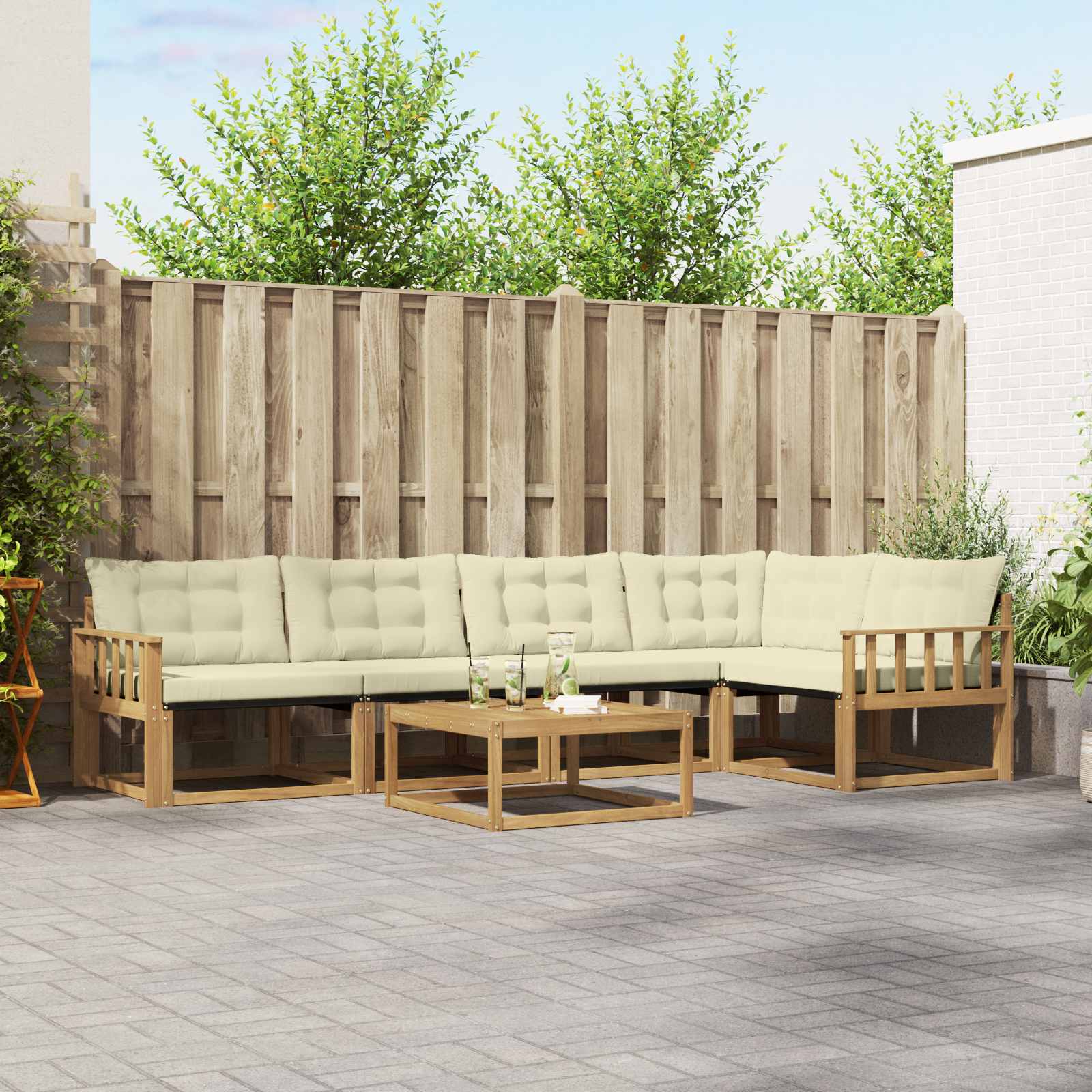 vidaXL Buiten bankenset met kussen 6 pcs Natuurlijk en Crème