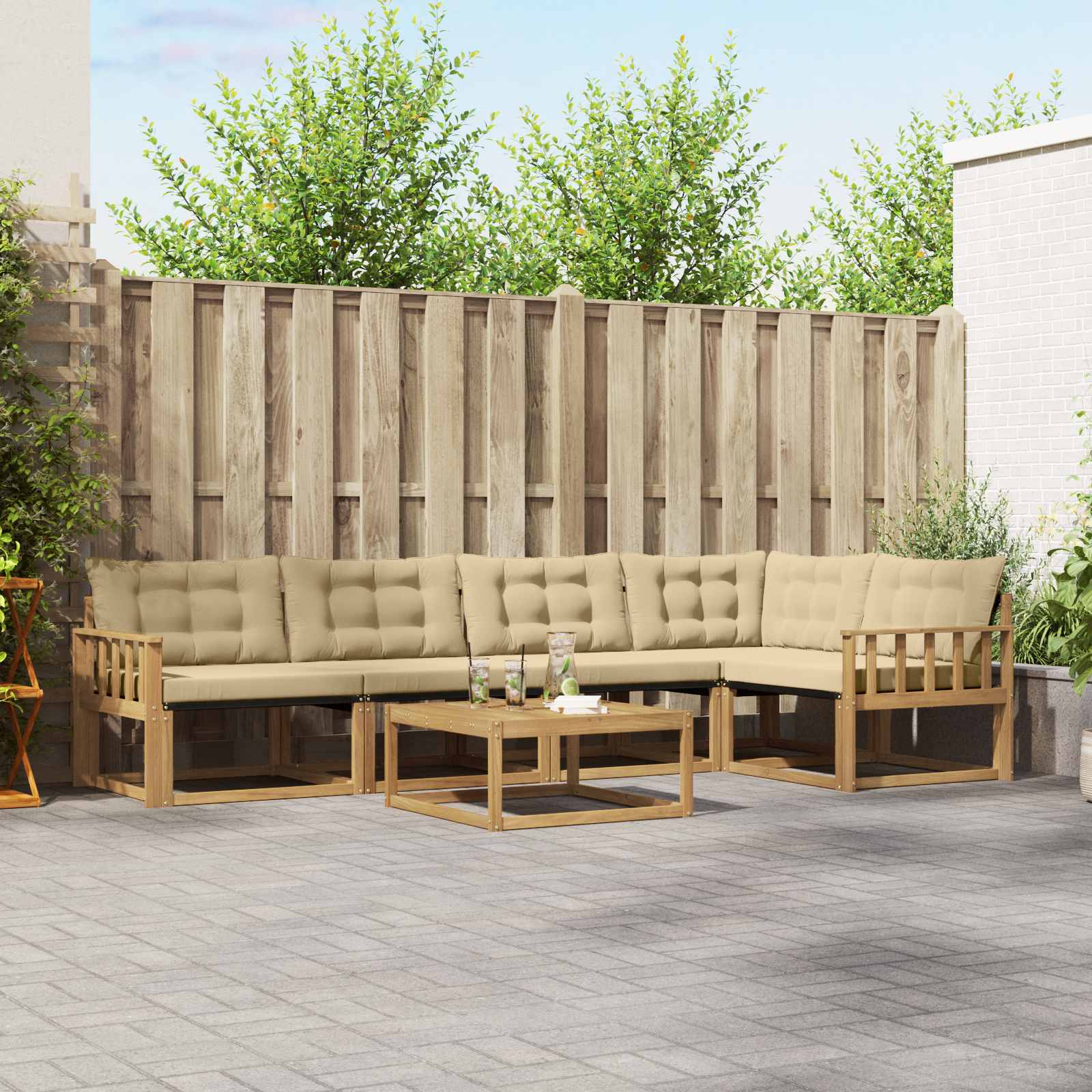 vidaXL Buiten bankenset met kussen 6 pcs Natuurlijk en Crème