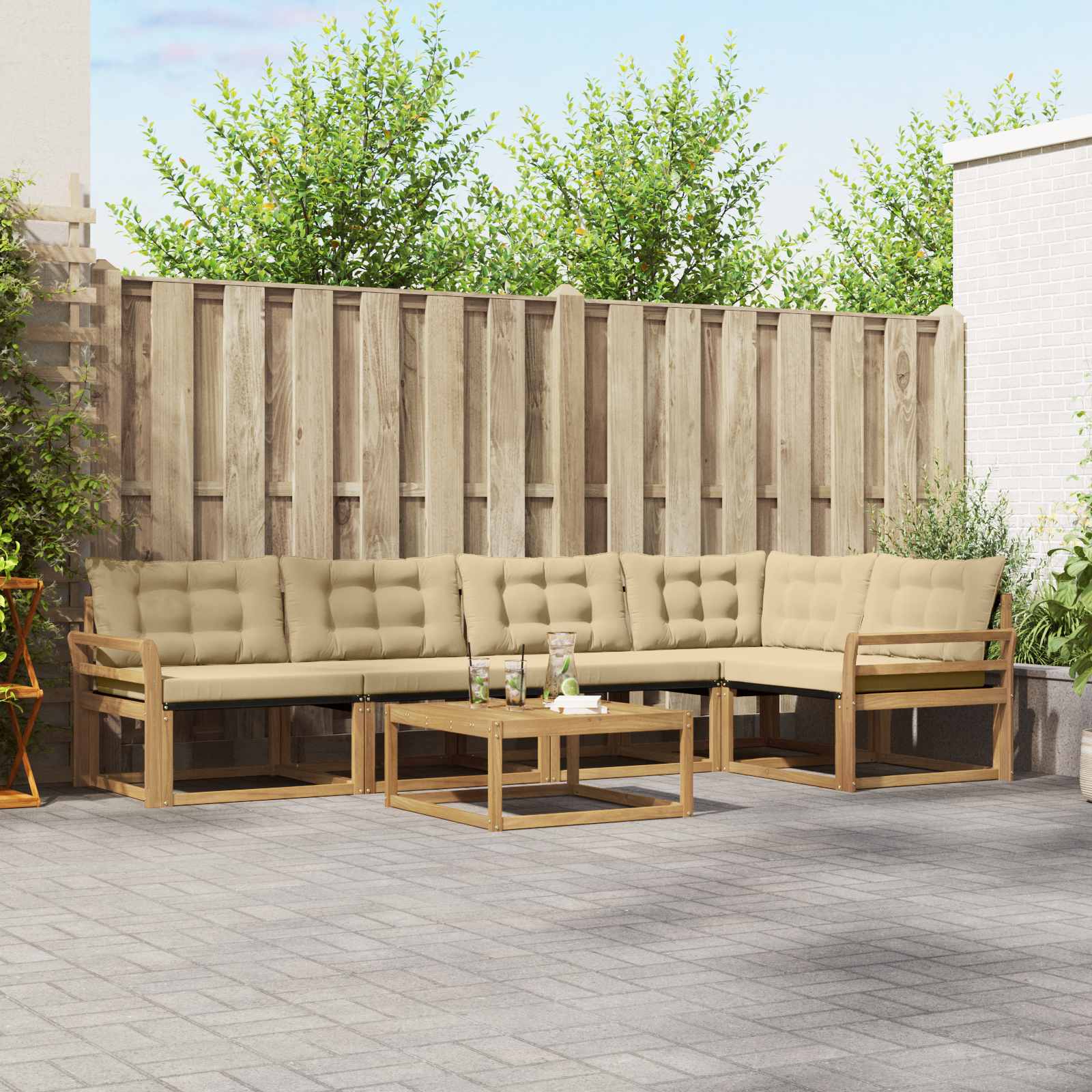 vidaXL Buiten bankenset met kussen 6 pcs Natuurlijk en Crème