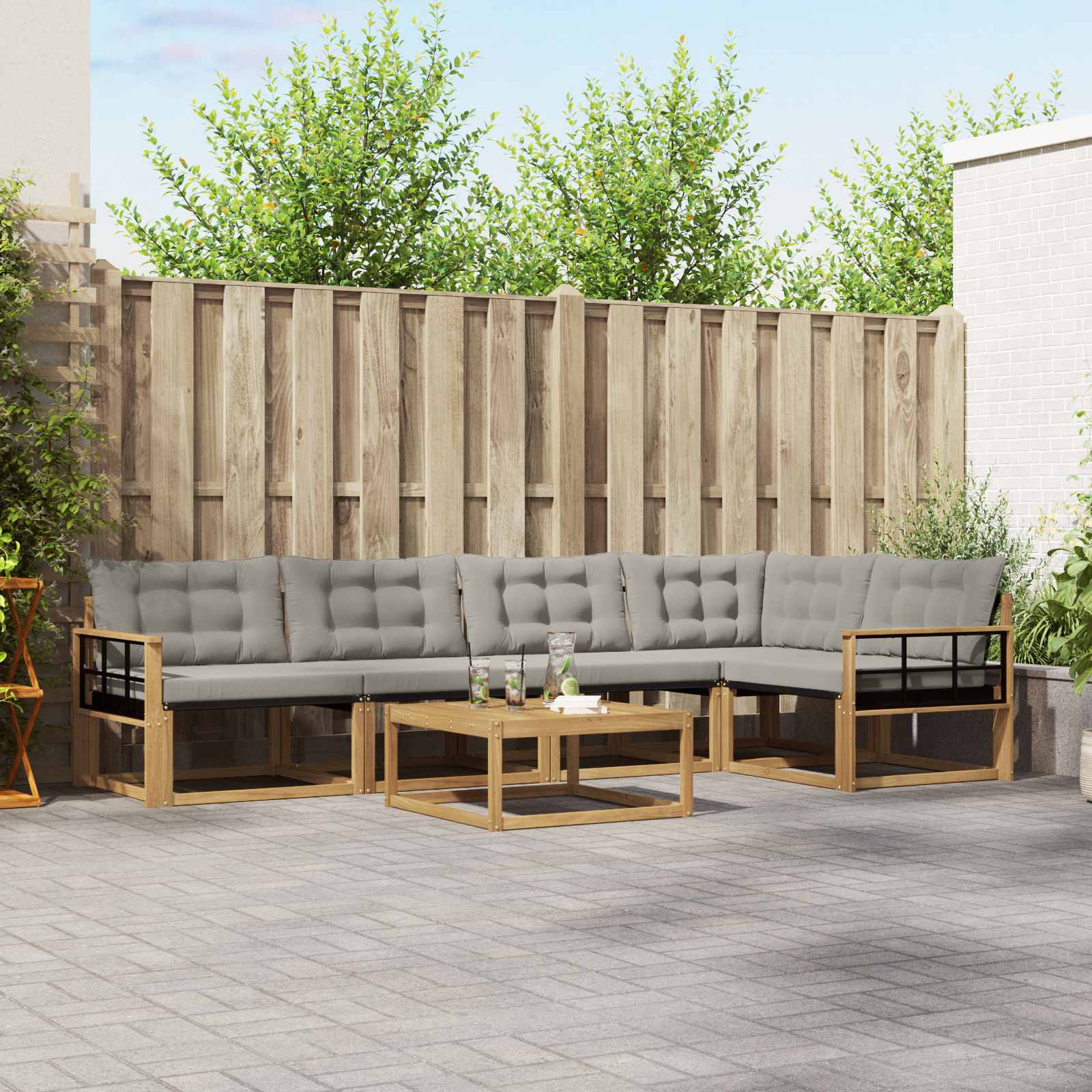 vidaXL Buiten bankenset met kussen 6 pcs Natuurlijk en Crème