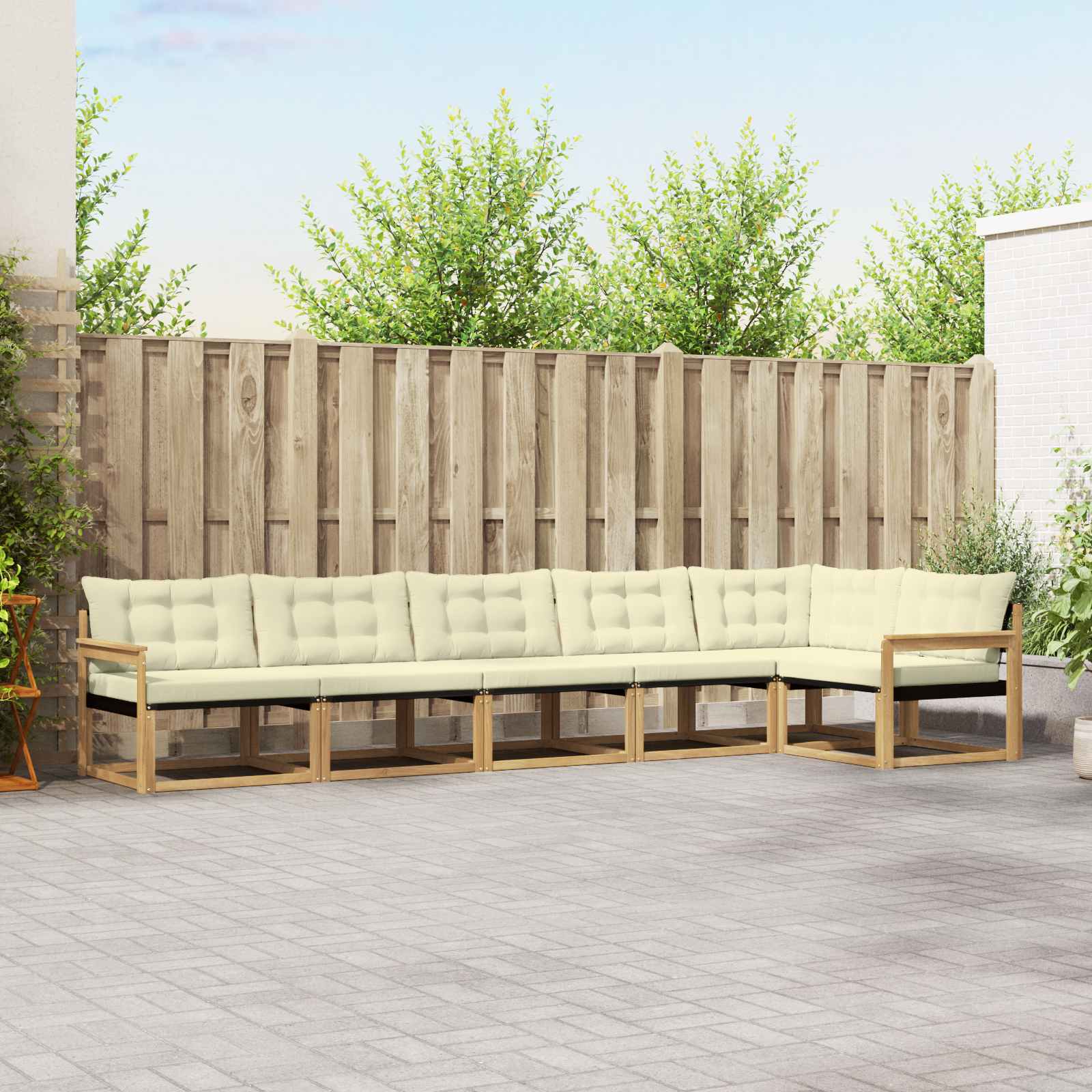 vidaXL Buiten bankenset met kussen 6 pcs Natuurlijk en Crème