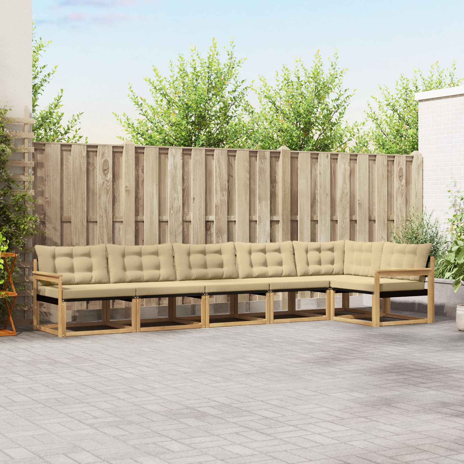 vidaXL Buiten bankenset met kussen 6 pcs Natuurlijk en Crème
