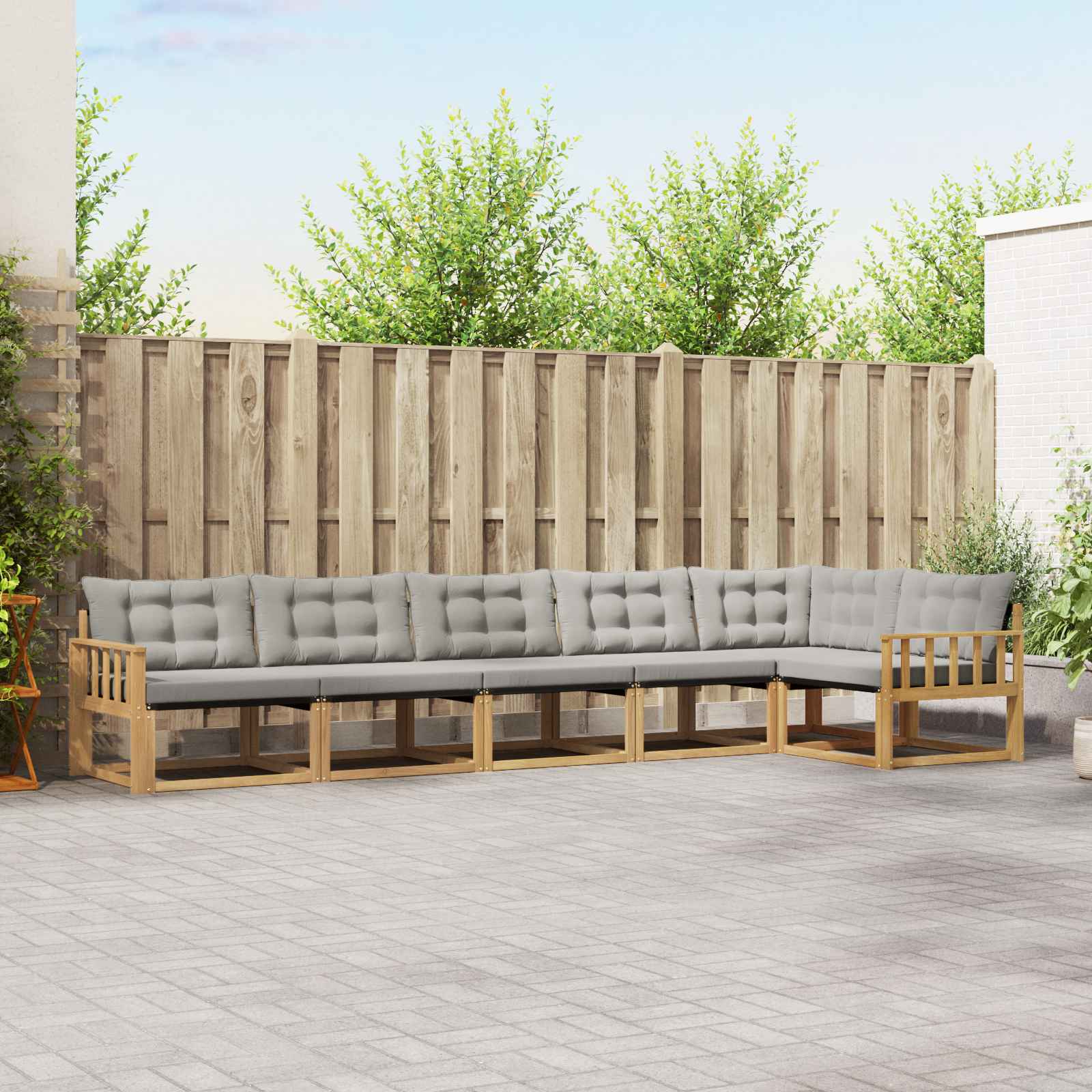 vidaXL Buiten bankenset met kussen 6 pcs Natuurlijk en Crème