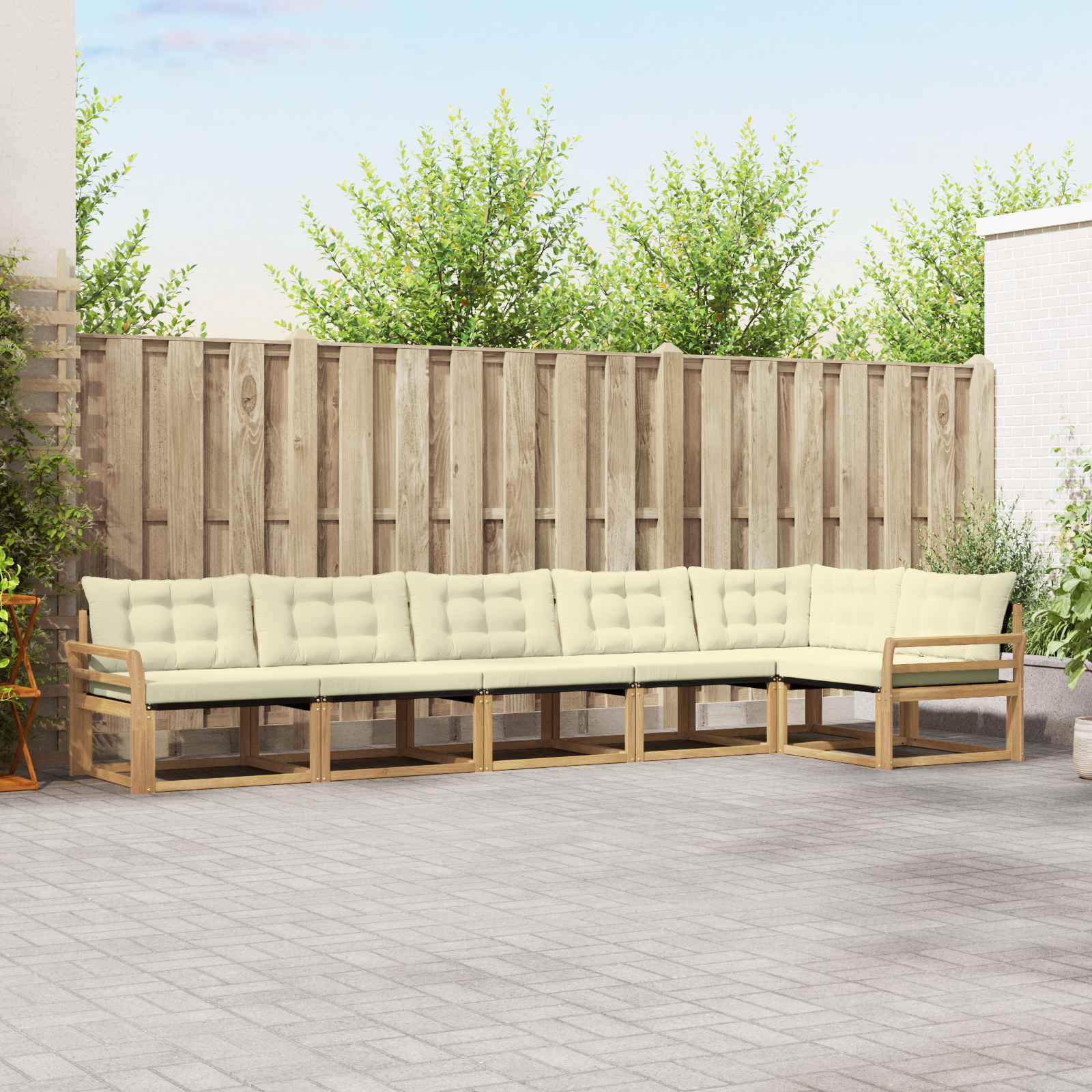 vidaXL Buiten bankenset met kussen 6 pcs Natuurlijk en Crème