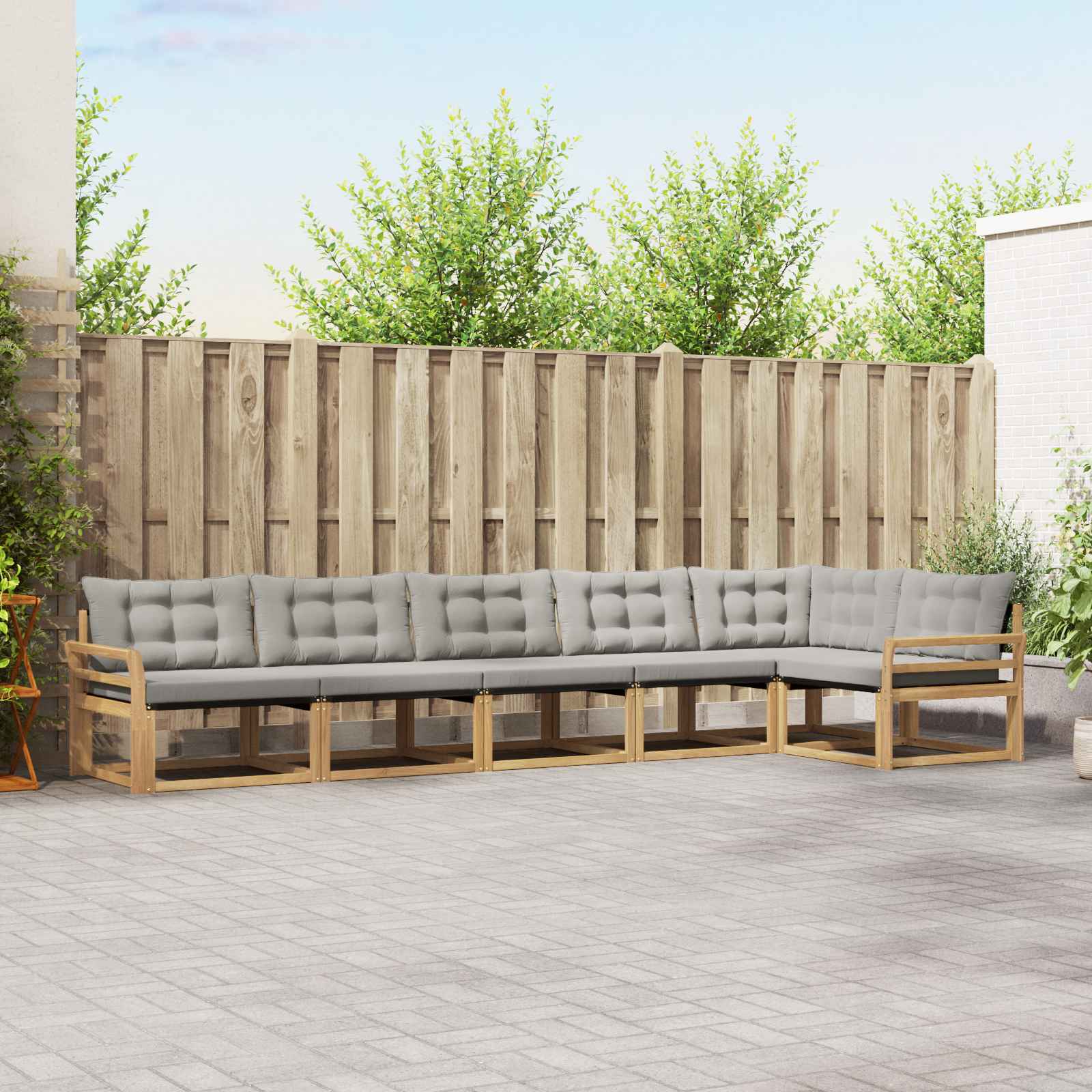 vidaXL Buiten bankenset met kussen 6 pcs Natuurlijk en Crème