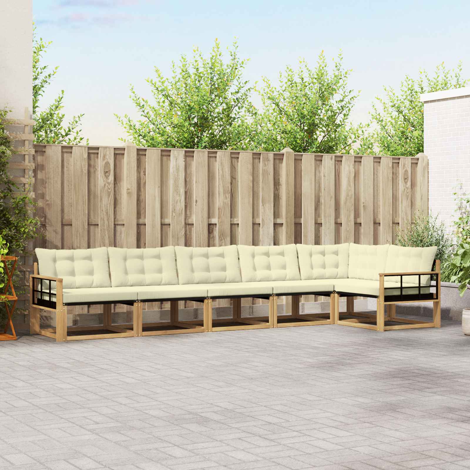 vidaXL Buiten bankenset met kussen 6 pcs Natuurlijk en Crème