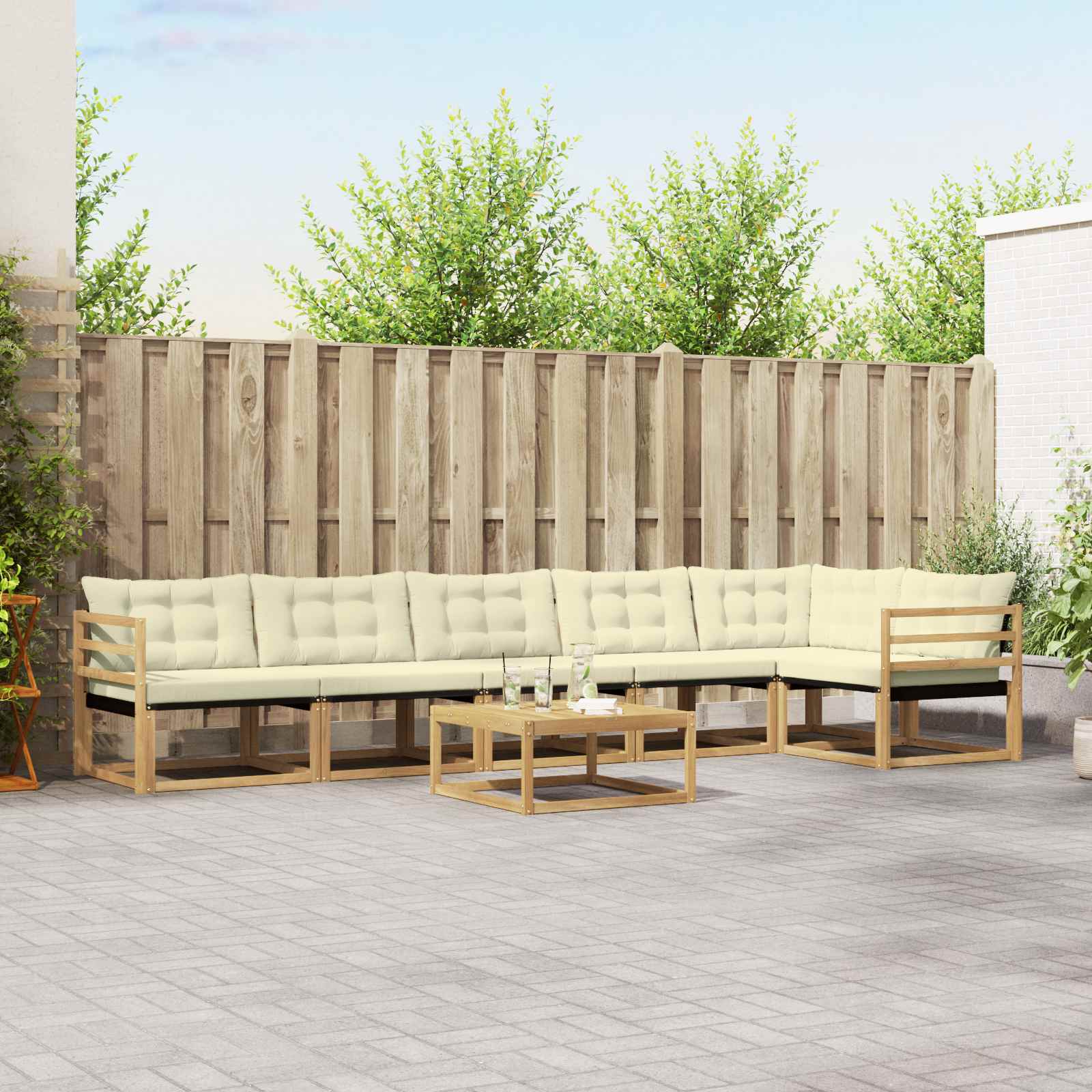 vidaXL Buiten bankenset met kussen 7 pcs Natuurlijk en Crème