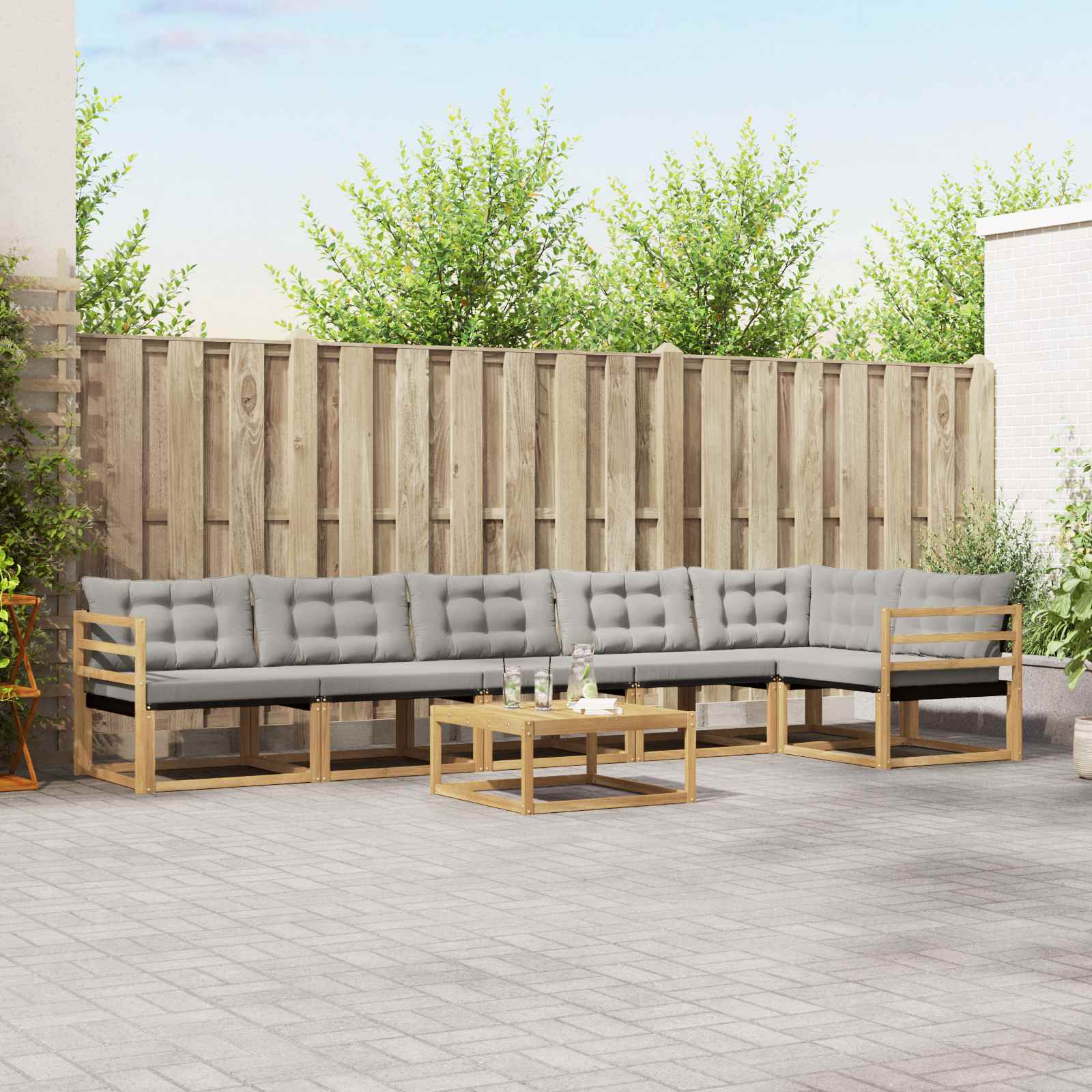 vidaXL Buiten bankenset met kussen 7 pcs Natuurlijk en Crème