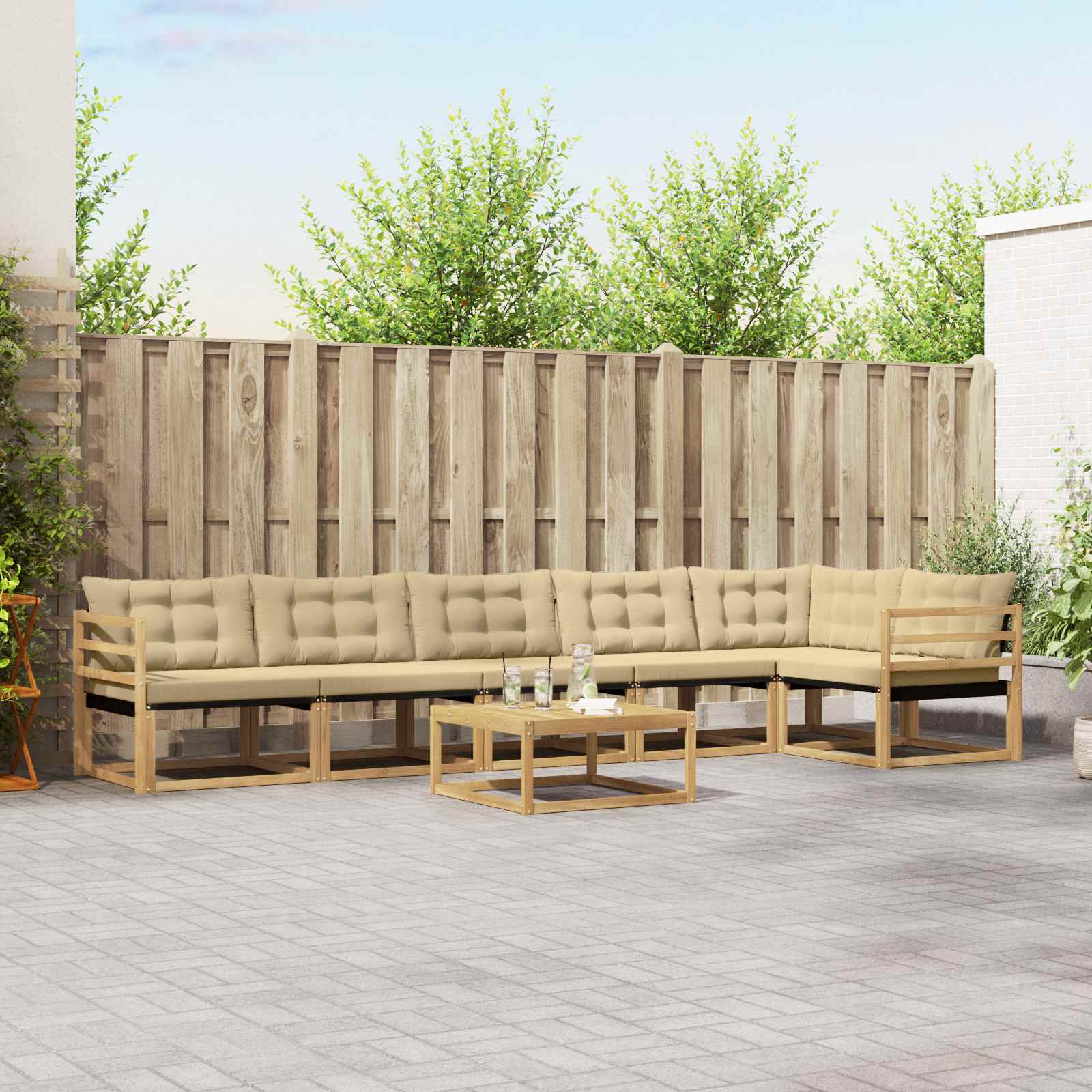 vidaXL Buiten bankenset met kussen 7 pcs Natuurlijk en Crème