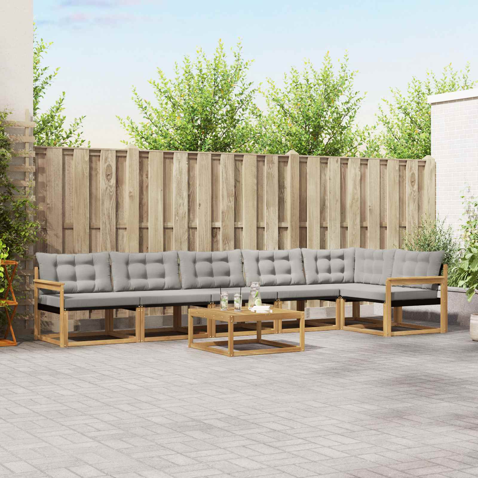 vidaXL Buiten bankenset met kussen 7 pcs Natuurlijk en Crème