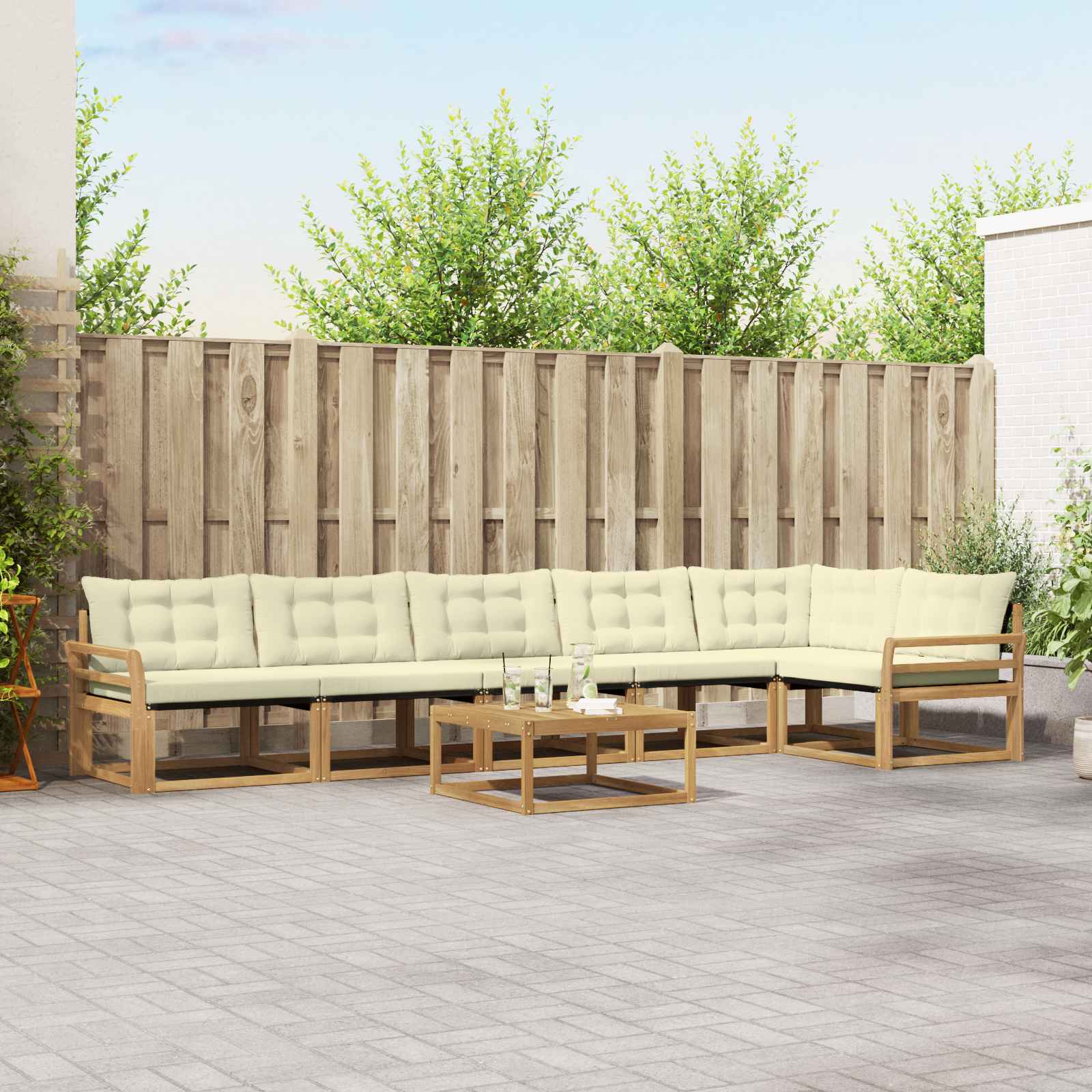 vidaXL Buiten bankenset met kussen 7 pcs Natuurlijk en Crème