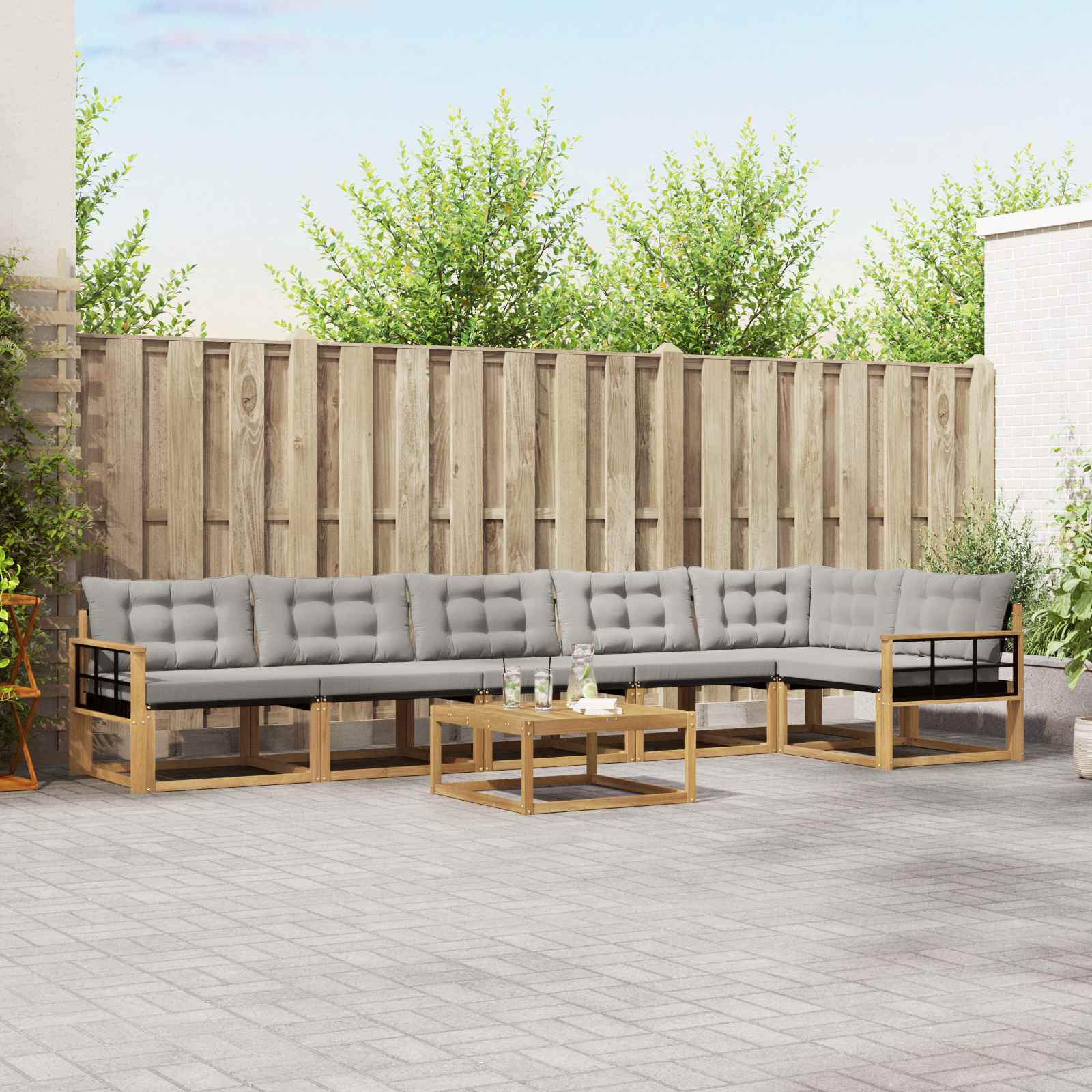 vidaXL Buiten bankenset met kussen 7 pcs Natuurlijk en Crème