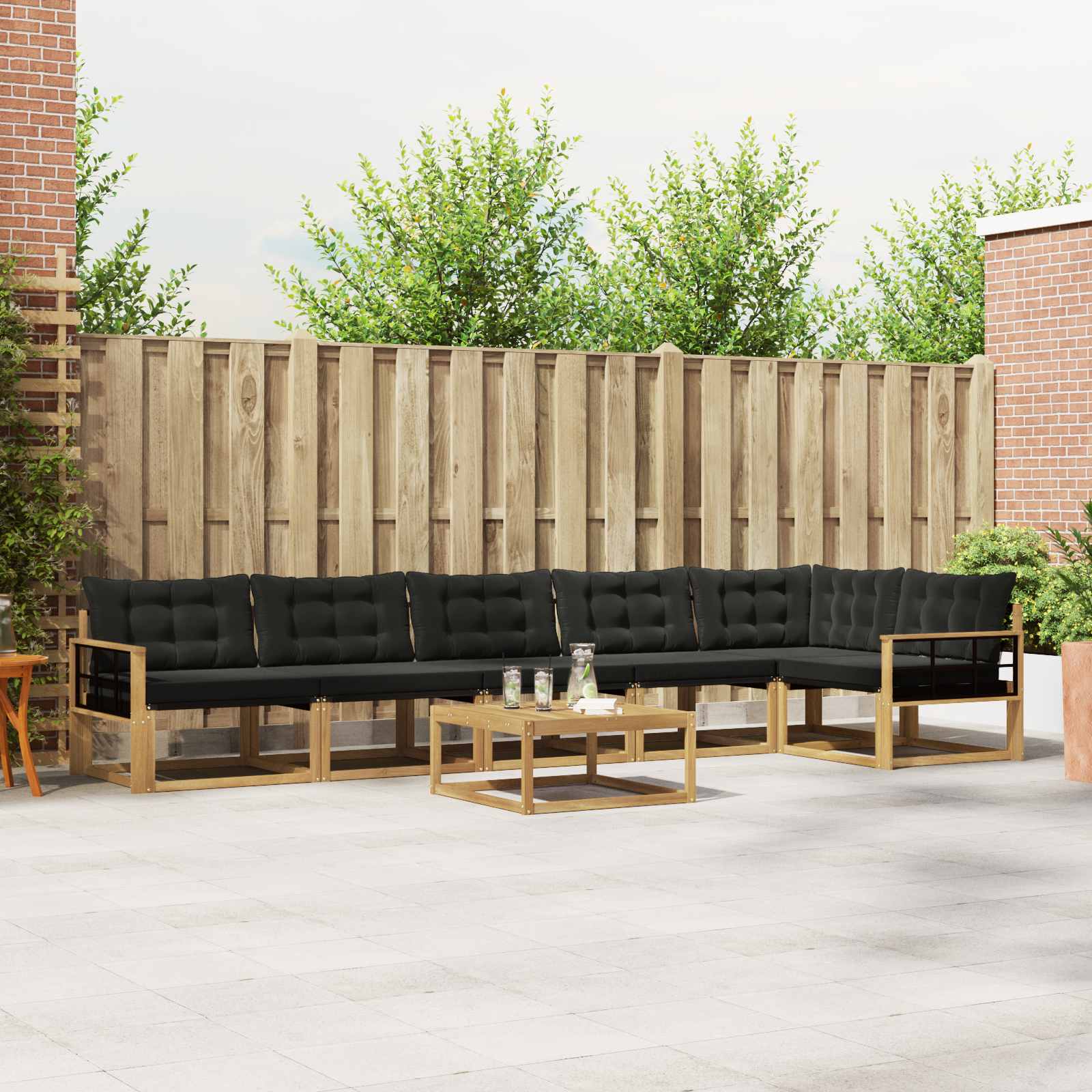 vidaXL Buiten bankenset met kussen 7 pcs Natuurlijk en Crème