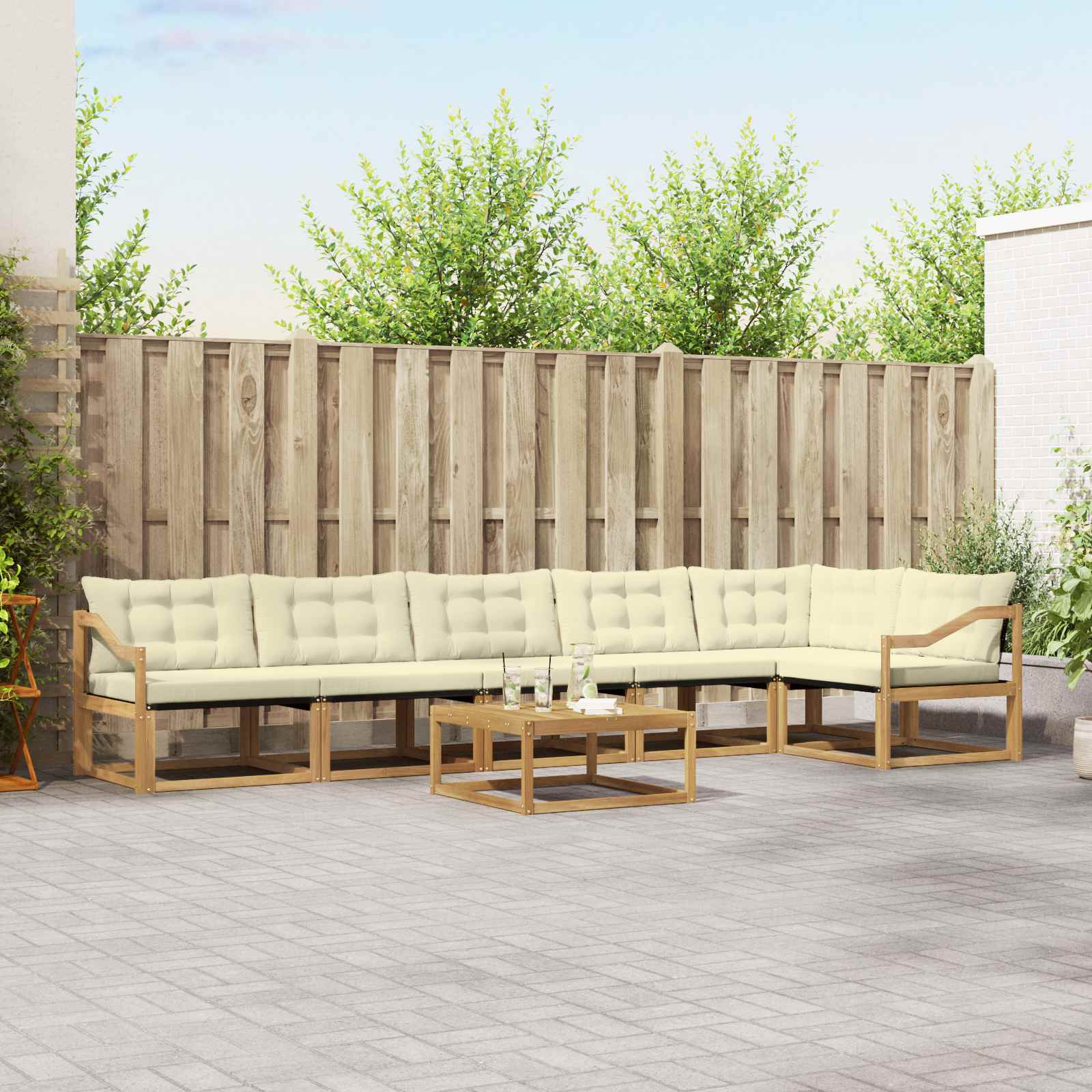 vidaXL Buiten bankenset met kussen 7 pcs Natuurlijk en Crème