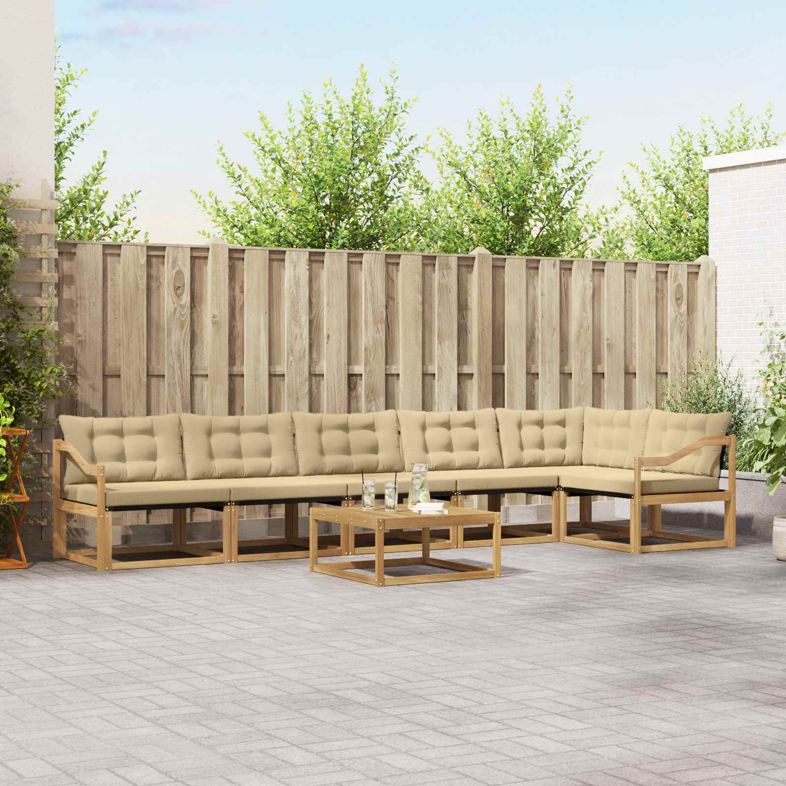 vidaXL Buiten bankenset met kussen 7 pcs Natuurlijk en Crème