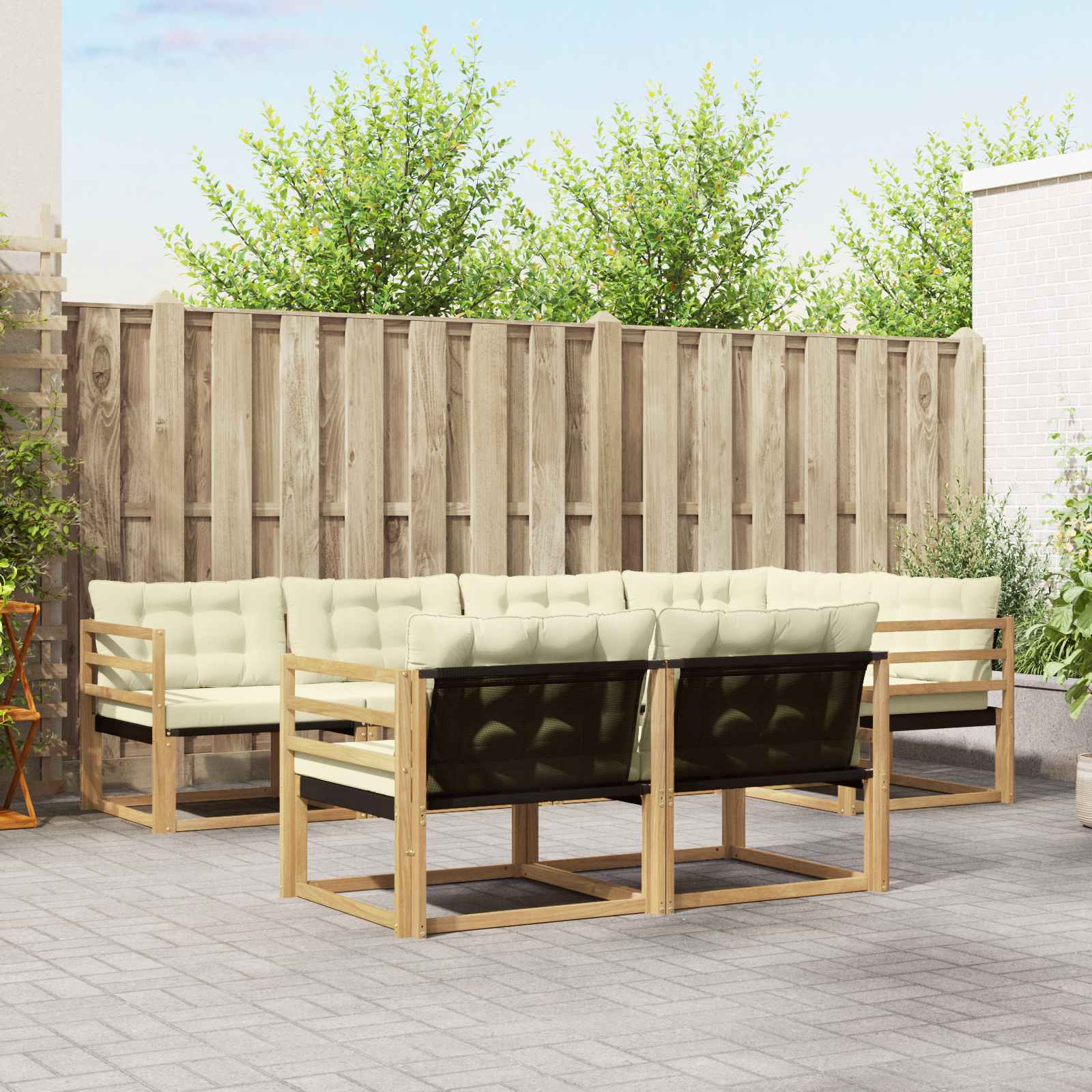 vidaXL Buiten bankenset met kussen 7 pcs Natuurlijk en Crème