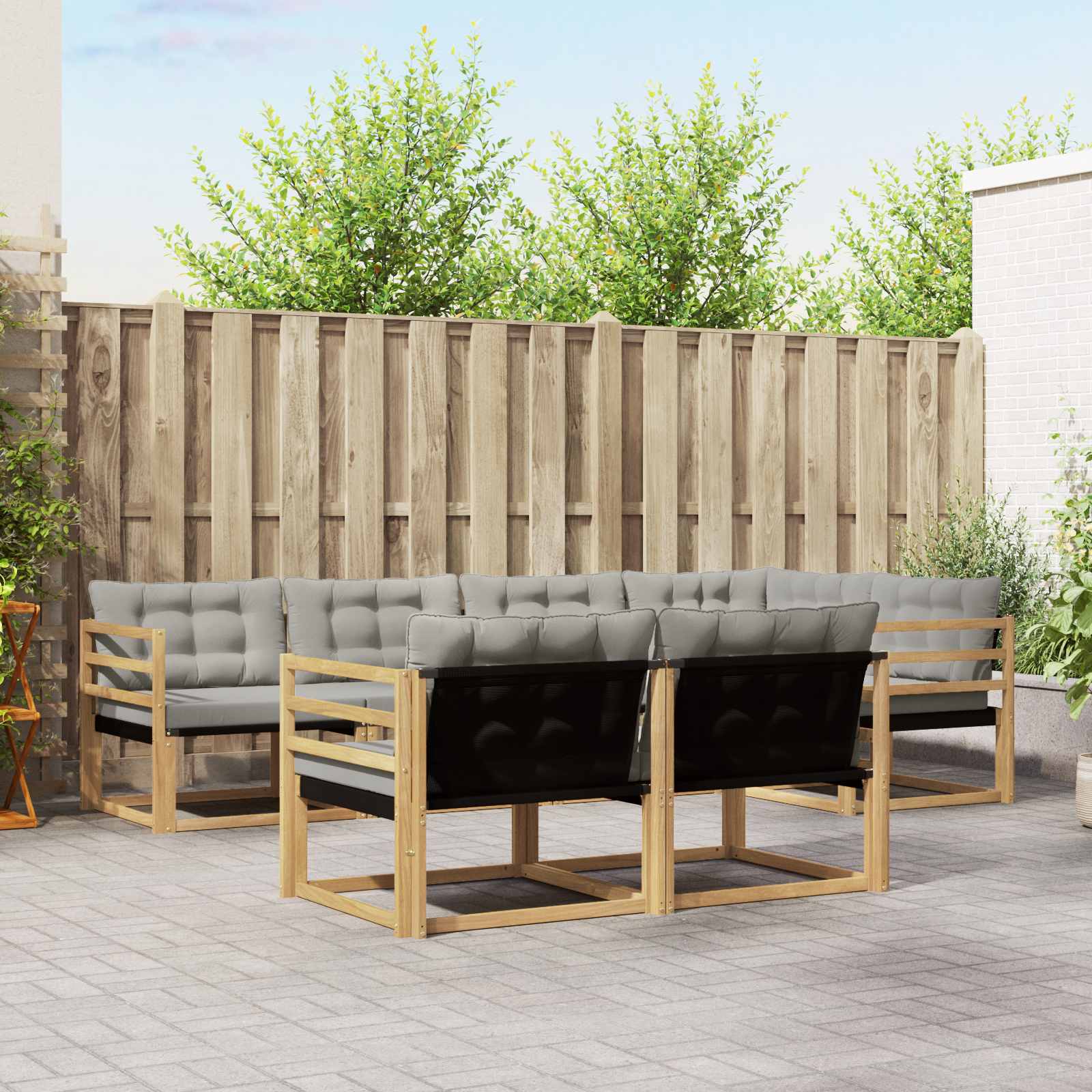 vidaXL Buiten bankenset met kussen 7 pcs Natuurlijk en Crème