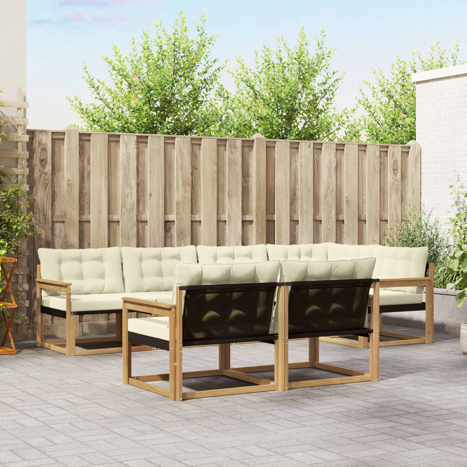 vidaXL Buiten bankenset met kussen 7 pcs Natuurlijk en Crème