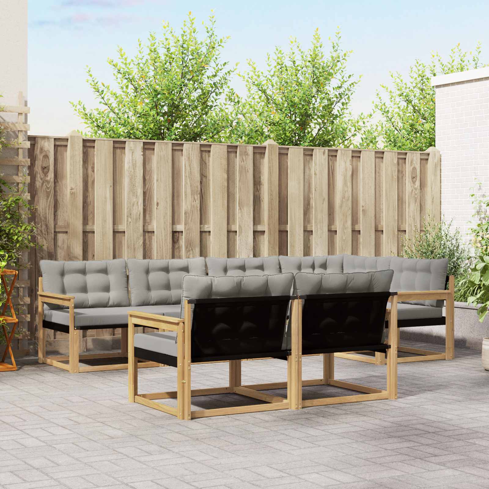 vidaXL Buiten bankenset met kussen 7 pcs Natuurlijk en Crème