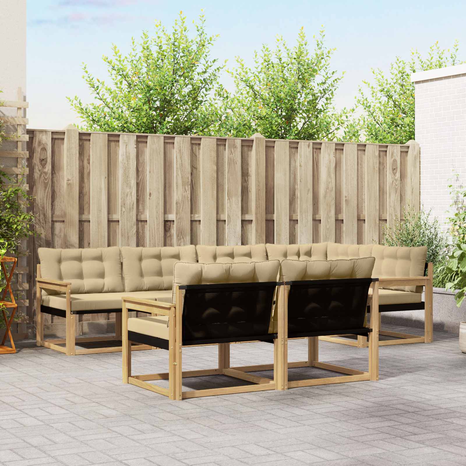 vidaXL Buiten bankenset met kussen 7 pcs Natuurlijk en Crème
