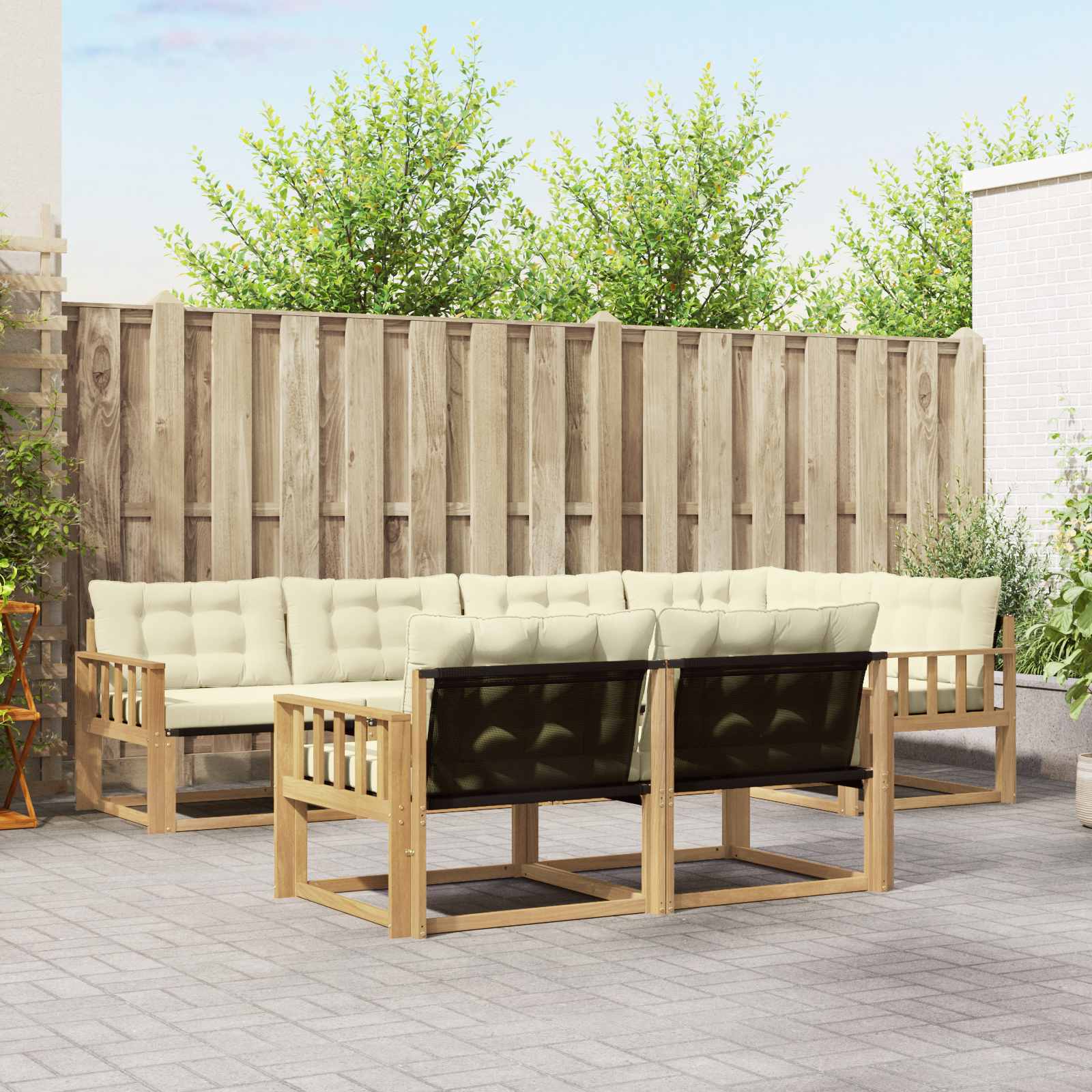 vidaXL Buiten bankenset met kussen 7 pcs Natuurlijk en Crème