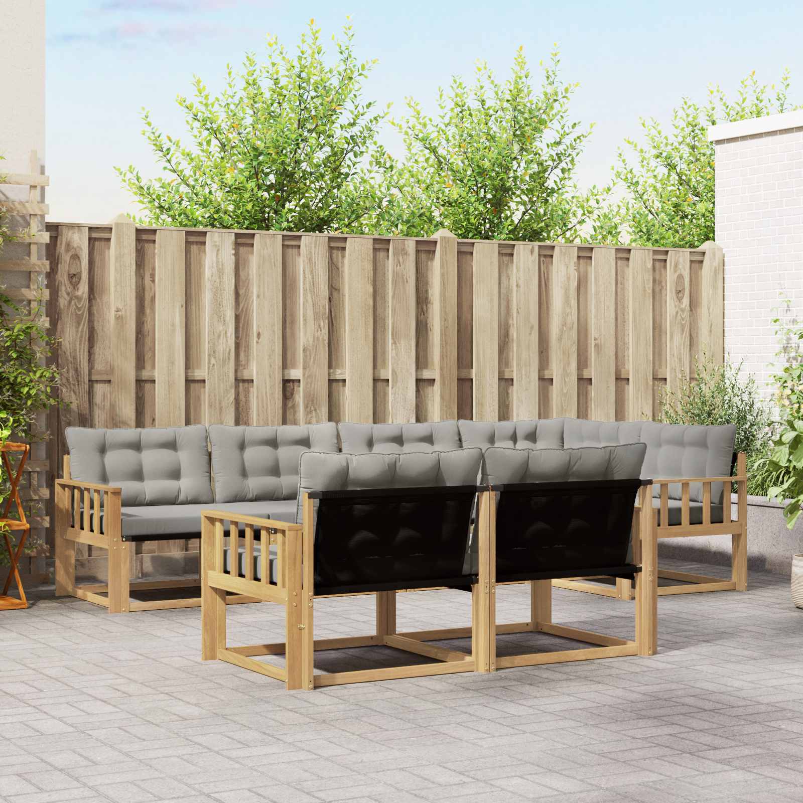 vidaXL Buiten bankenset met kussen 7 pcs Natuurlijk en Crème