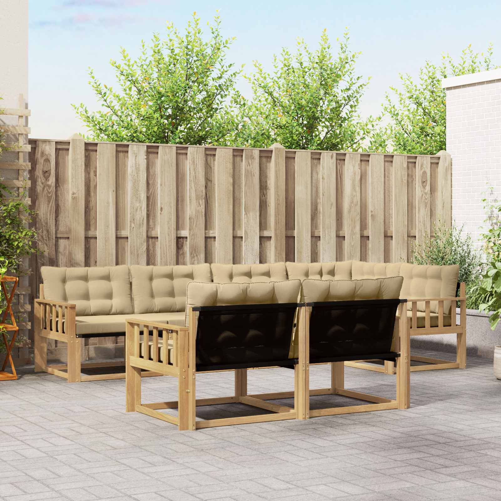 vidaXL Buiten bankenset met kussen 7 pcs Natuurlijk en Crème