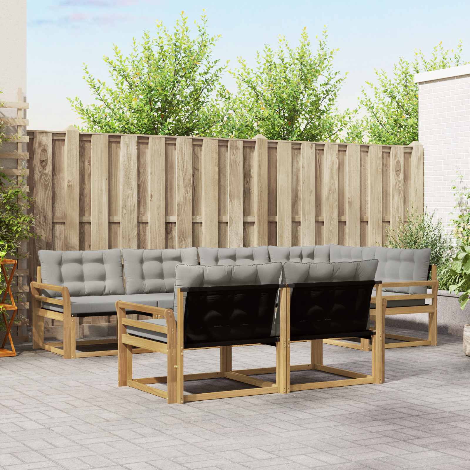 vidaXL Buiten bankenset met kussen 7 pcs Natuurlijk en Crème