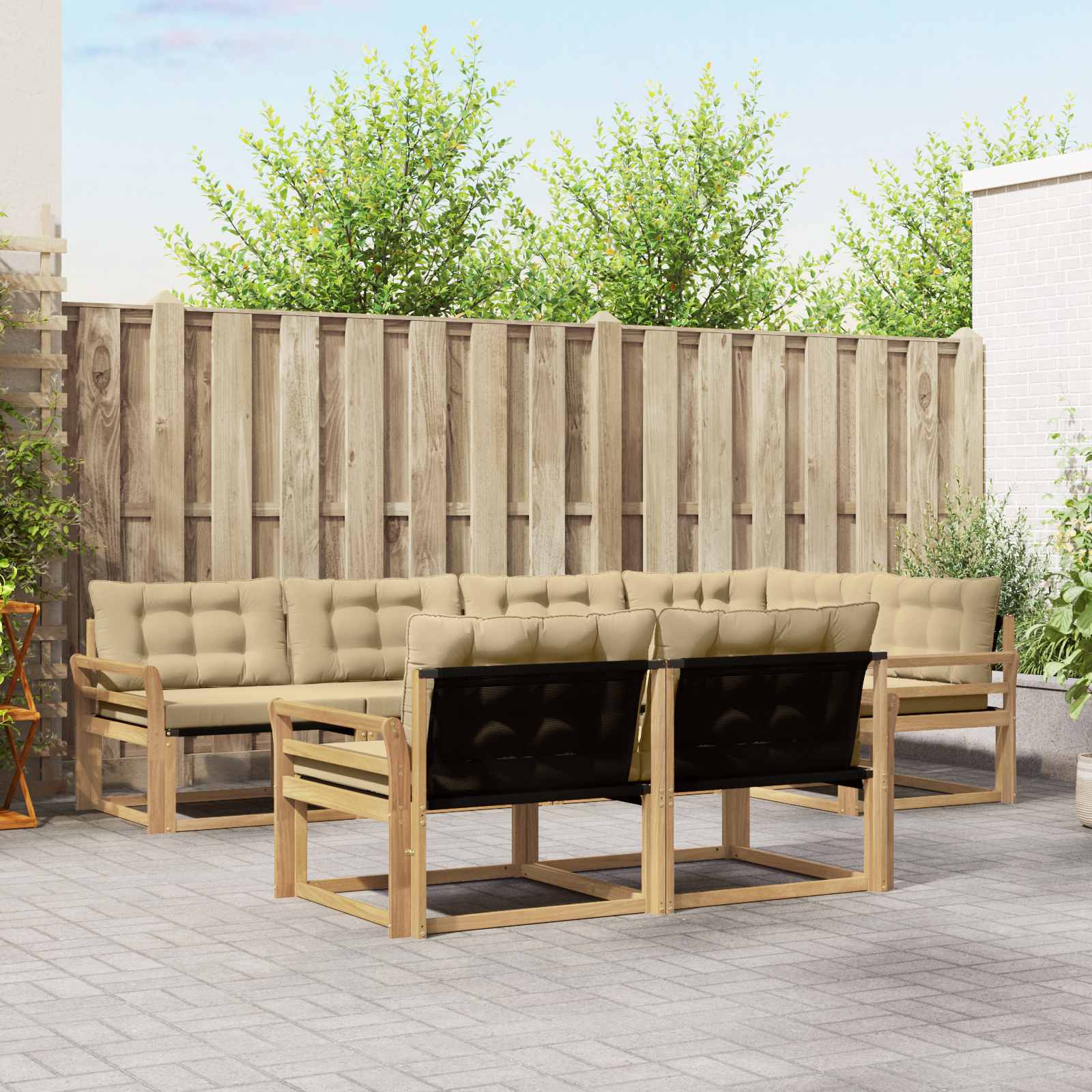 vidaXL Buiten bankenset met kussen 7 pcs Natuurlijk en Crème
