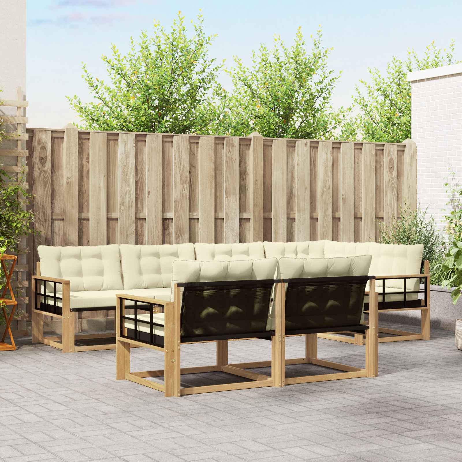 vidaXL Buiten bankenset met kussen 7 pcs Natuurlijk en Crème