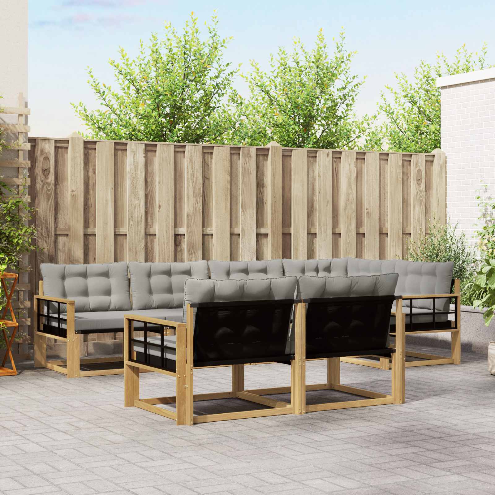vidaXL Buiten bankenset met kussen 7 pcs Natuurlijk en Crème