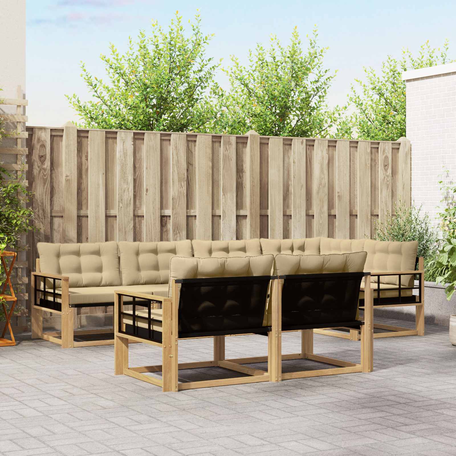 vidaXL Buiten bankenset met kussen 7 pcs Natuurlijk en Crème