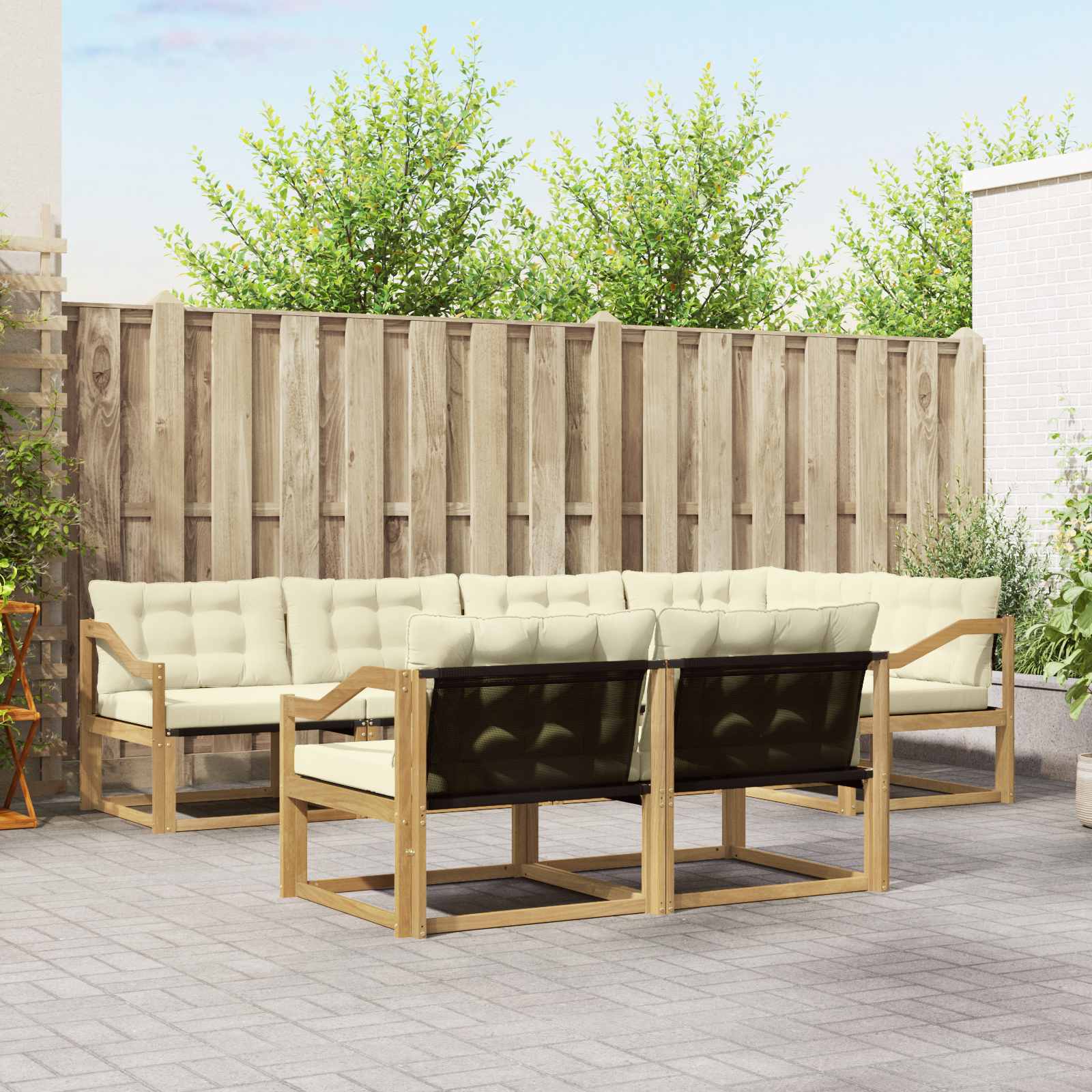 vidaXL Buiten bankenset met kussen 7 pcs Natuurlijk en Crème