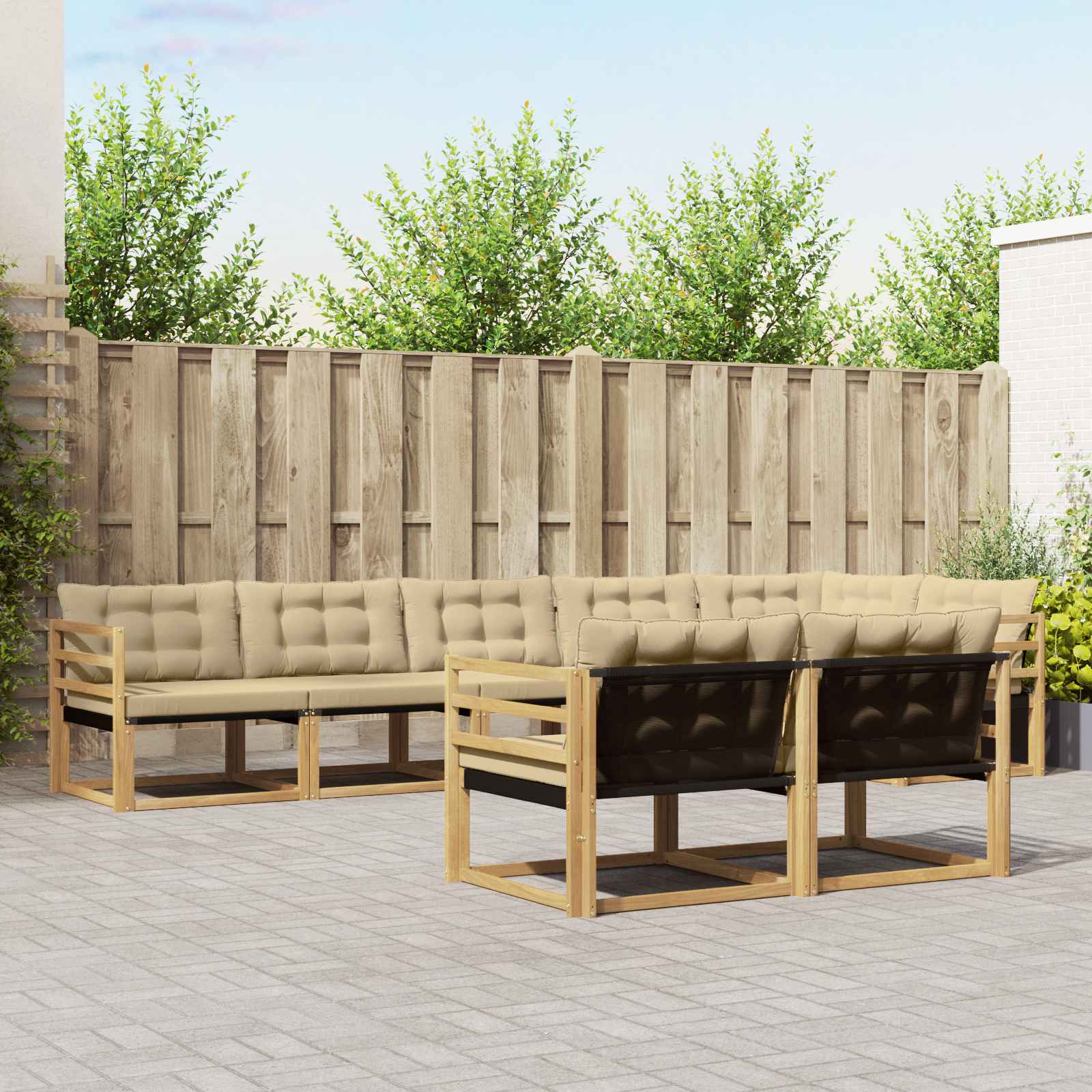 vidaXL Buiten bankenset met kussen 8 pcs Natuurlijk en Crème