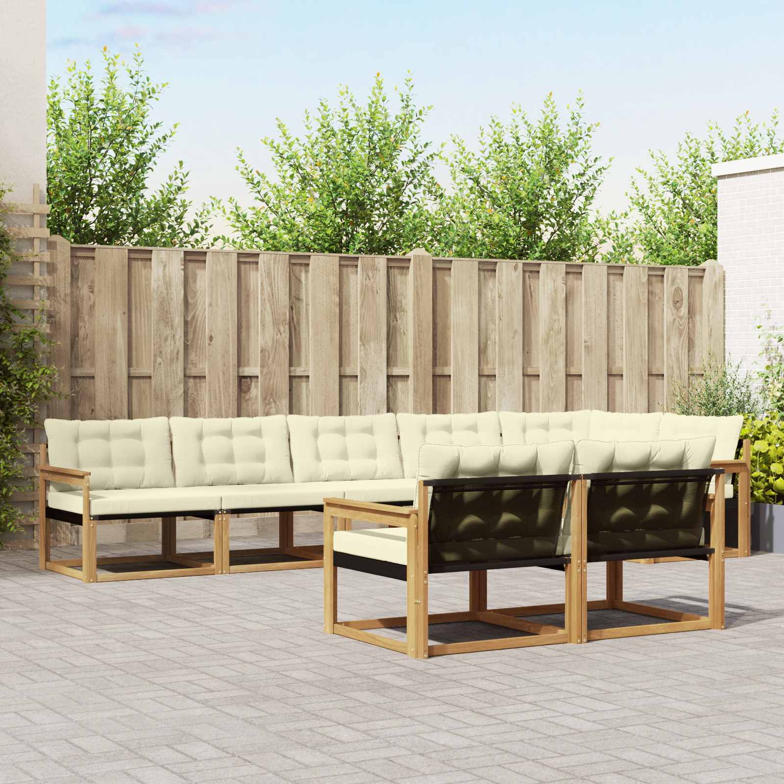 vidaXL Buiten bankenset met kussen 8 pcs Natuurlijk en Crème