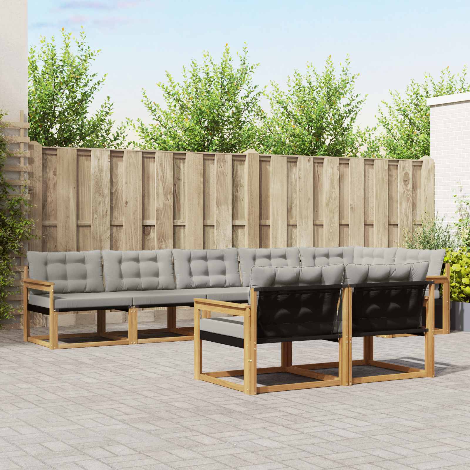 vidaXL Buiten bankenset met kussen 8 pcs Natuurlijk en Crème