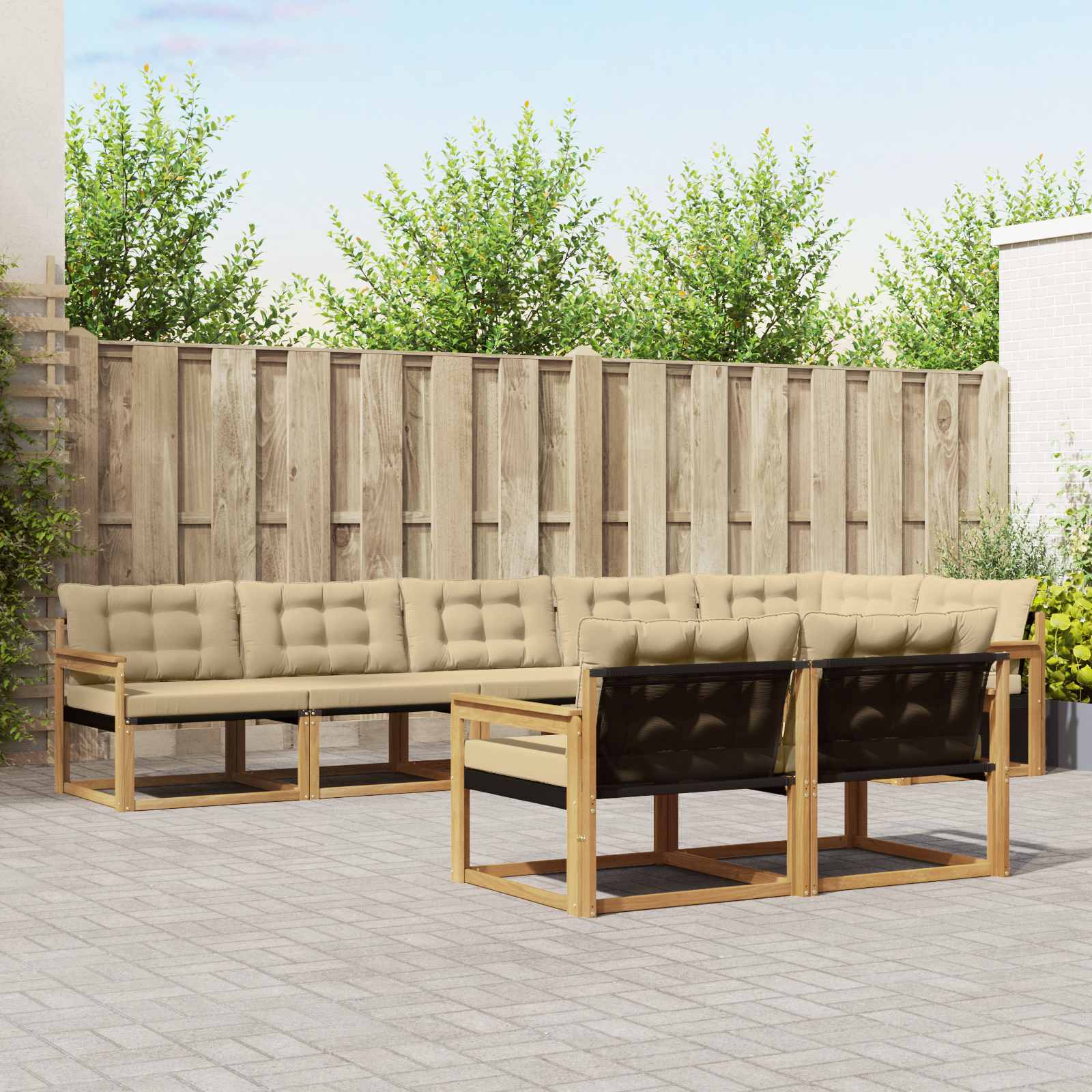 vidaXL Buiten bankenset met kussen 8 pcs Natuurlijk en Crème