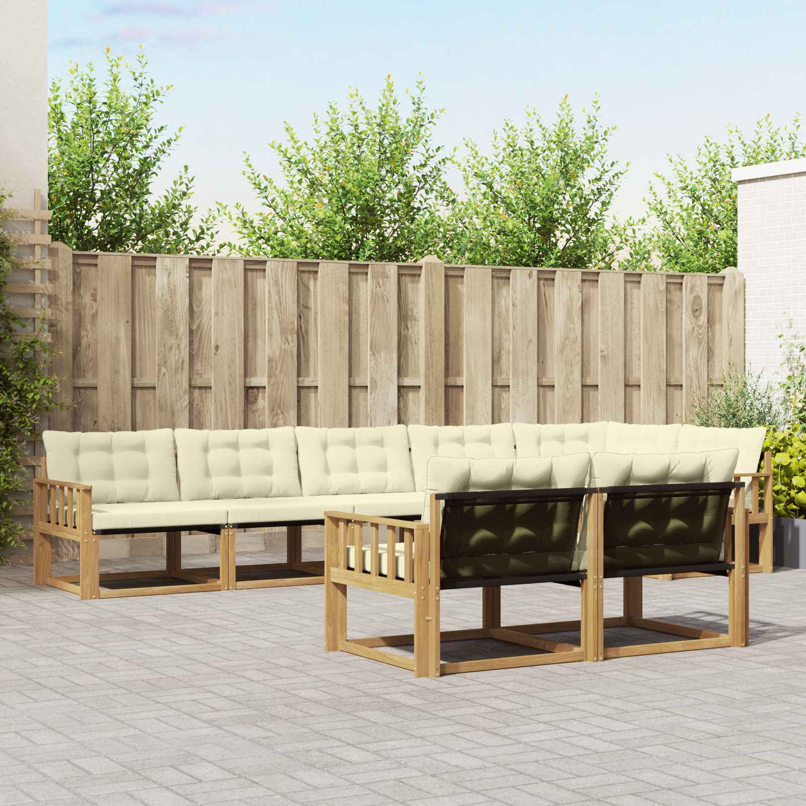 vidaXL Buiten bankenset met kussen 8 pcs Natuurlijk en Crème