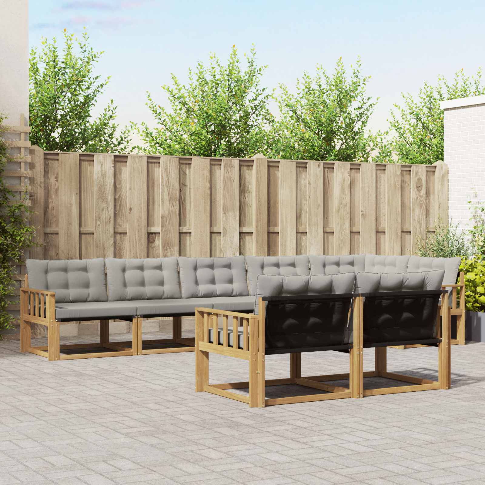 vidaXL Buiten bankenset met kussen 8 pcs Natuurlijk en Crème