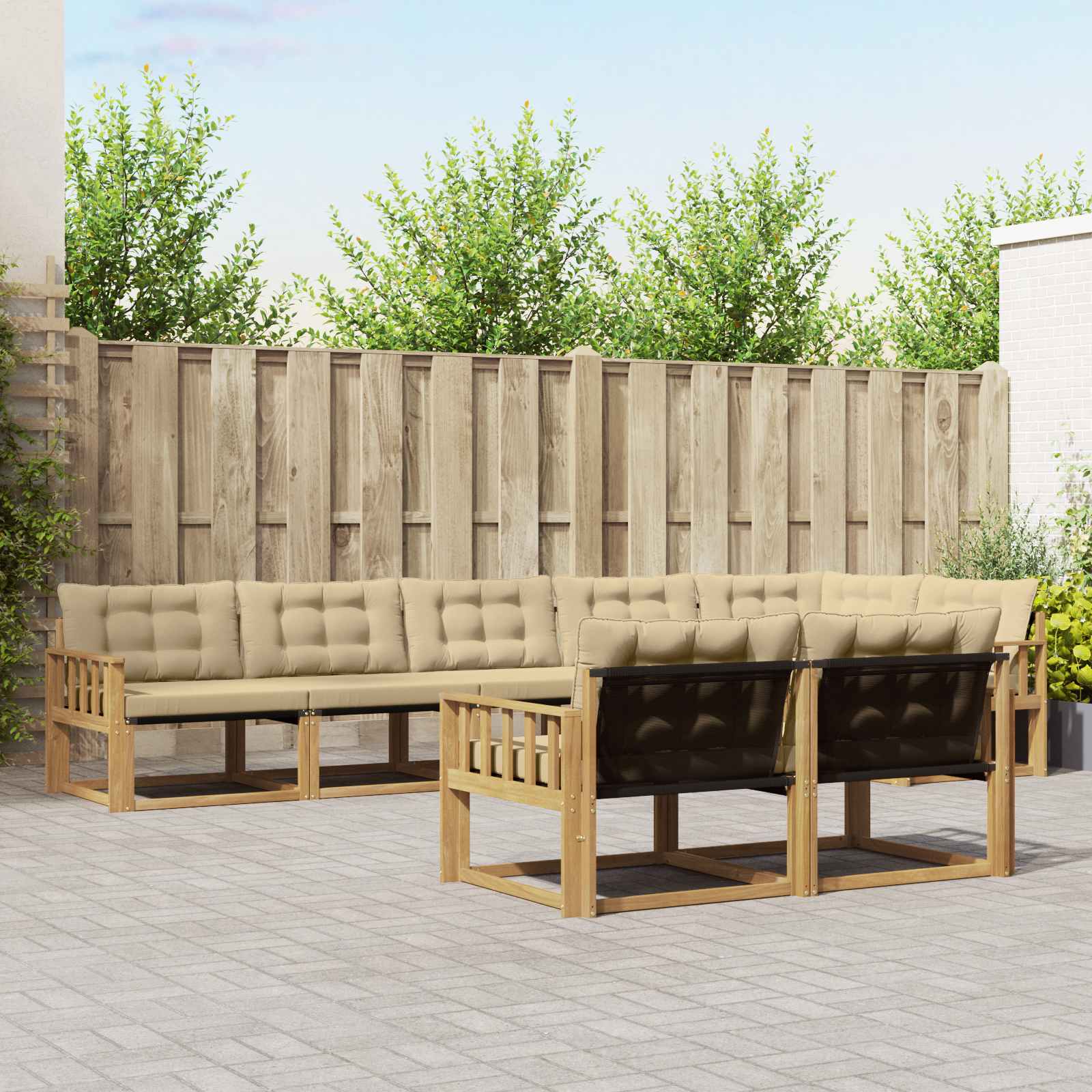 vidaXL Buiten bankenset met kussen 8 pcs Natuurlijk en Crème
