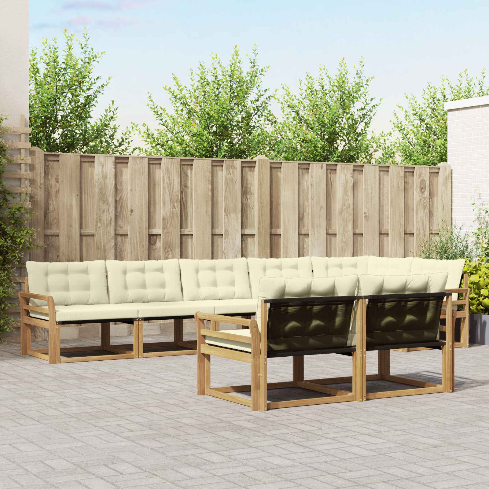 vidaXL Buiten bankenset met kussen 8 pcs Natuurlijk en Crème