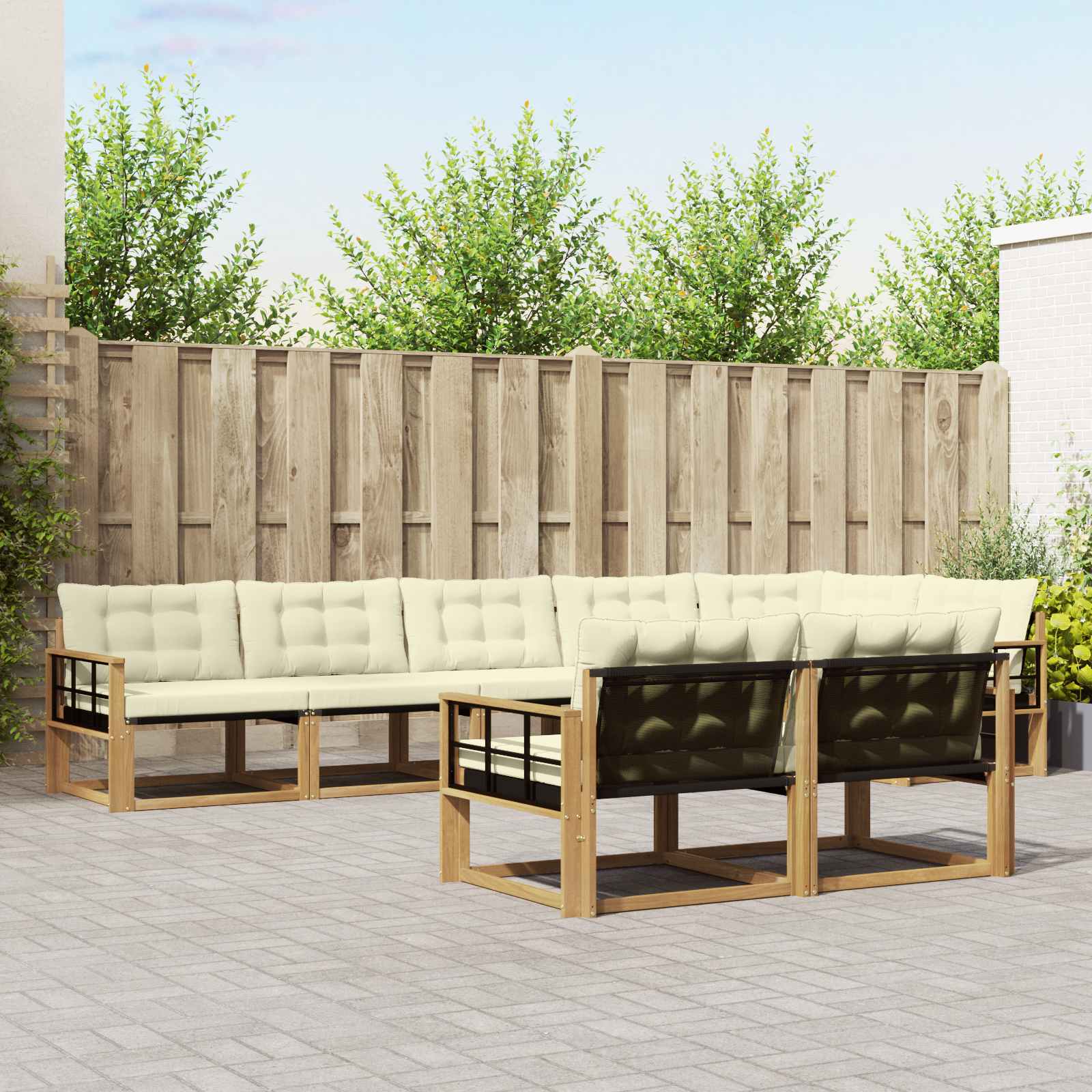 vidaXL Buiten bankenset met kussen 8 pcs Natuurlijk en Crème