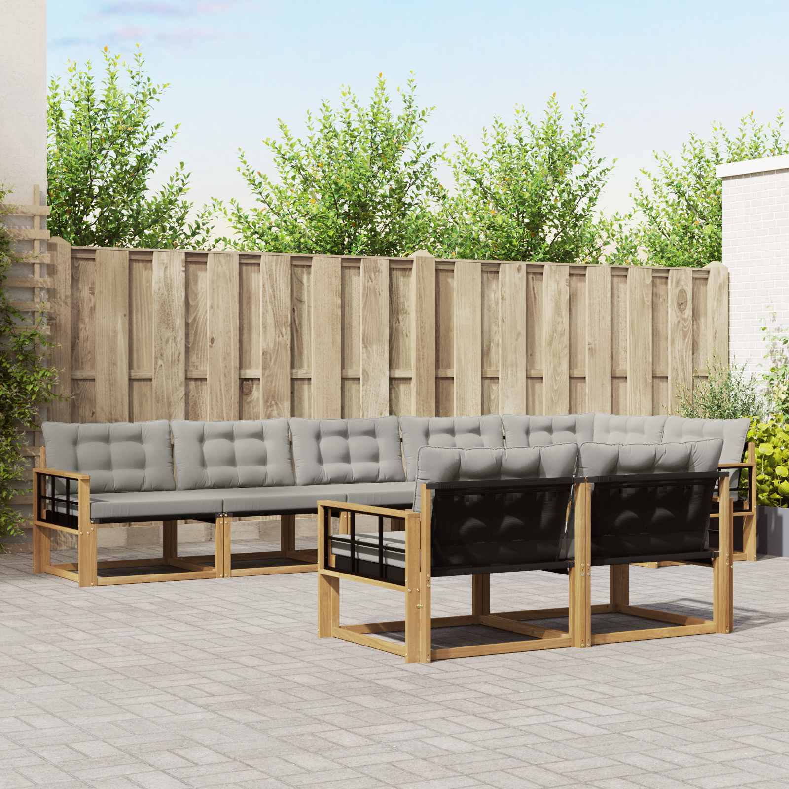 vidaXL Buiten bankenset met kussen 8 pcs Natuurlijk en Crème
