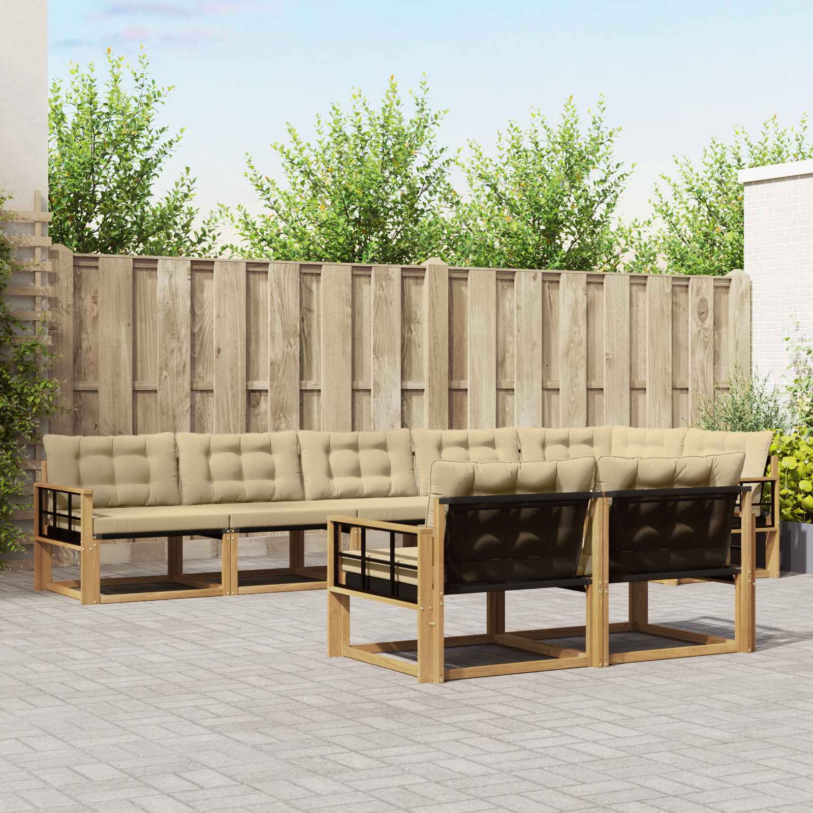 vidaXL Buiten bankenset met kussen 8 pcs Natuurlijk en Crème